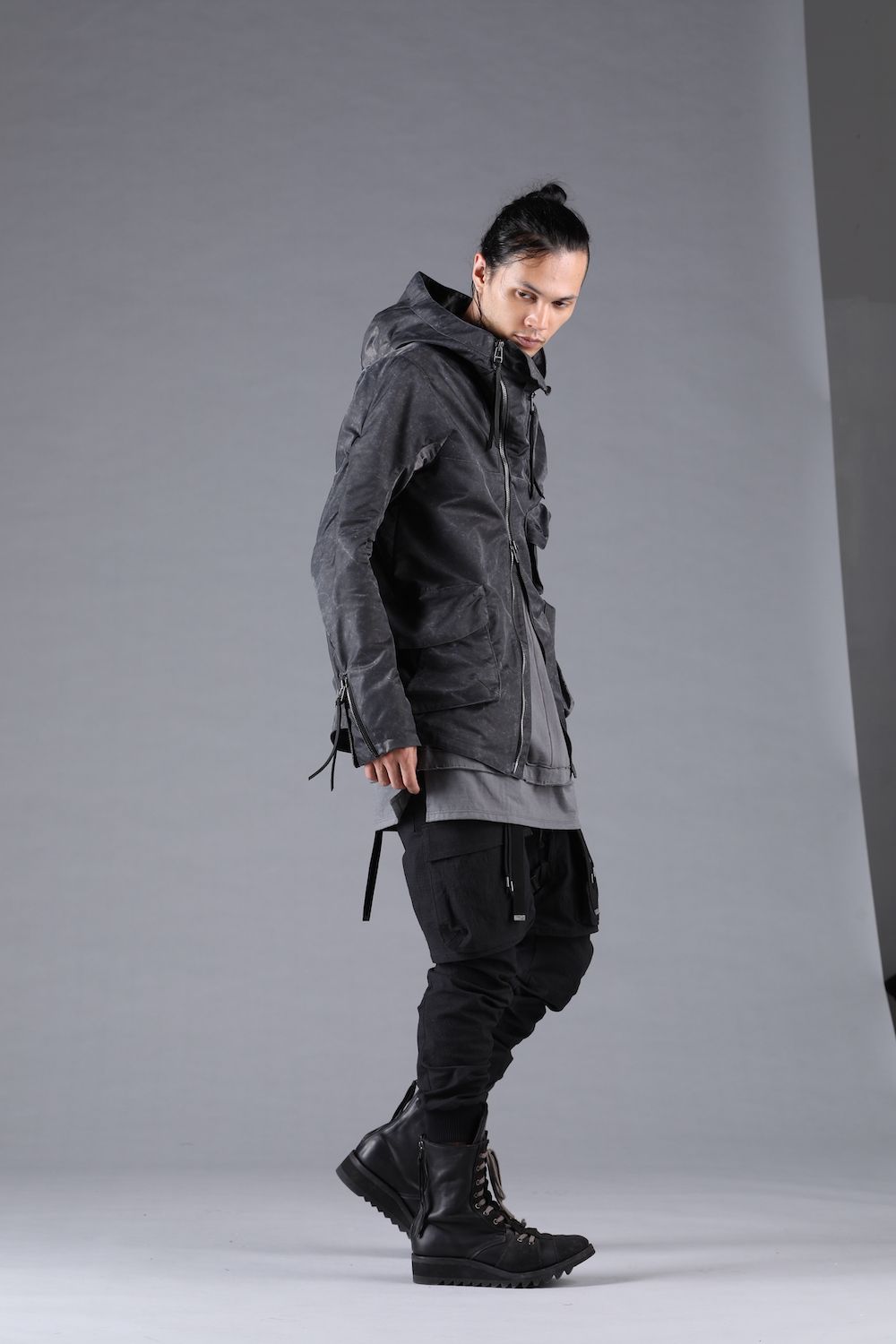 Pigment Coated Washer Nylon Hooded Jacket"Black" / 顔料コーティングワッシャーナイロンフーデットジャケット"ブラック"