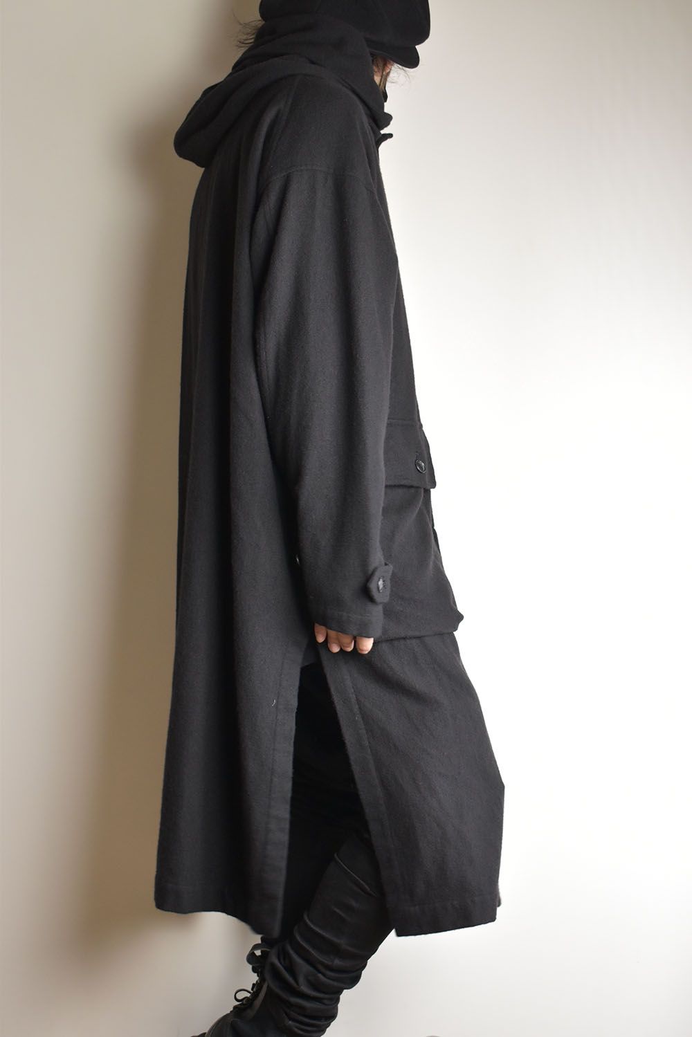 Wool Fulling Product Dyed Coat "Black" / ウール縮絨 製品染めコート"ブラック"