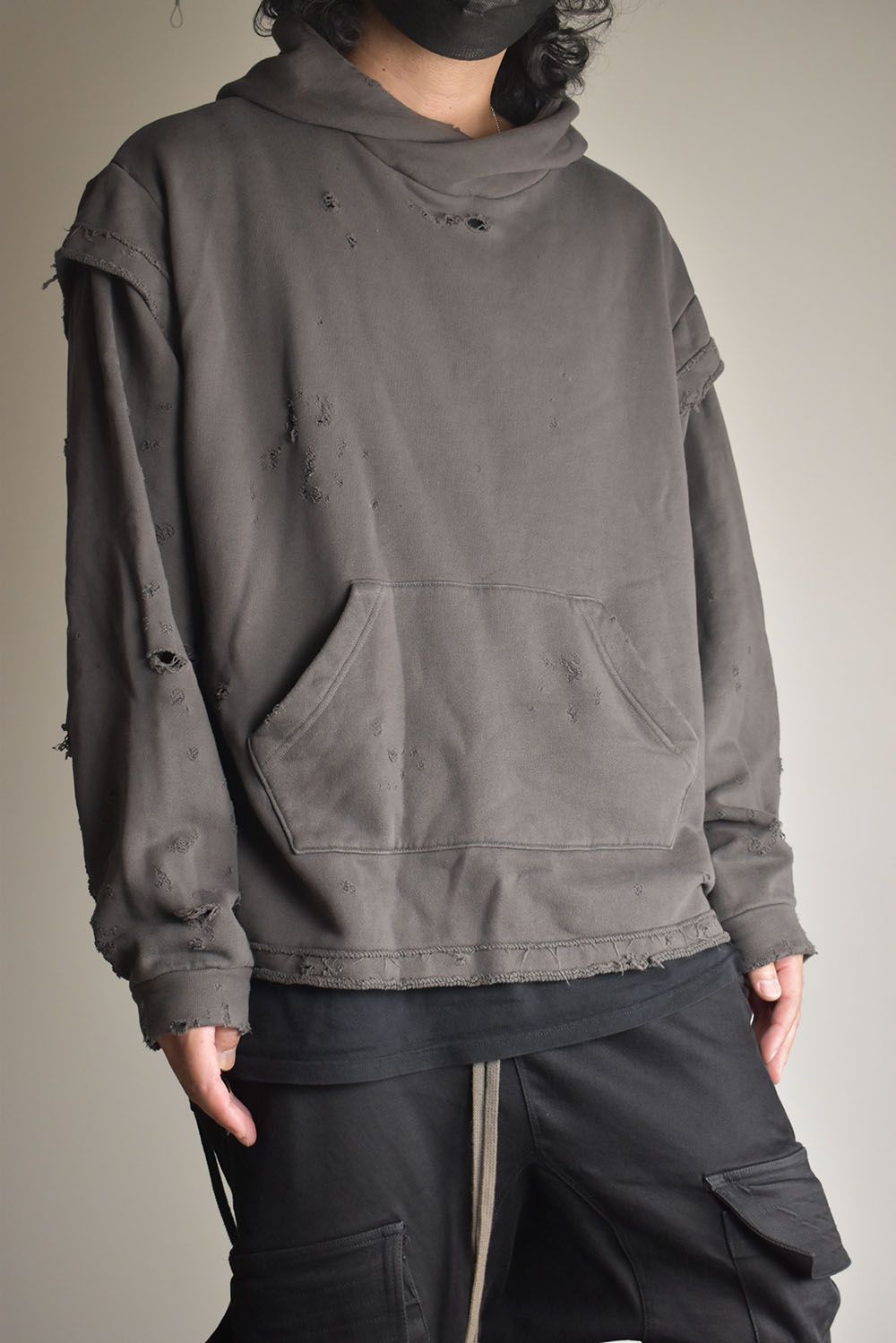 Untwisted Sweat Oversized Pullover Hoodie "Charcoal" / 無撚糸裏毛オーバーサイズプルオーバーフーディー"チャコール"