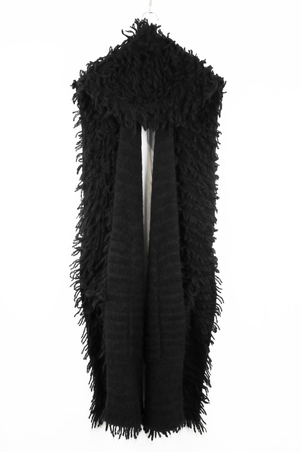 5GG Long Pile Knit Hoodie Stole"Black" / ロングパイルニットフーディストール"ブラック"