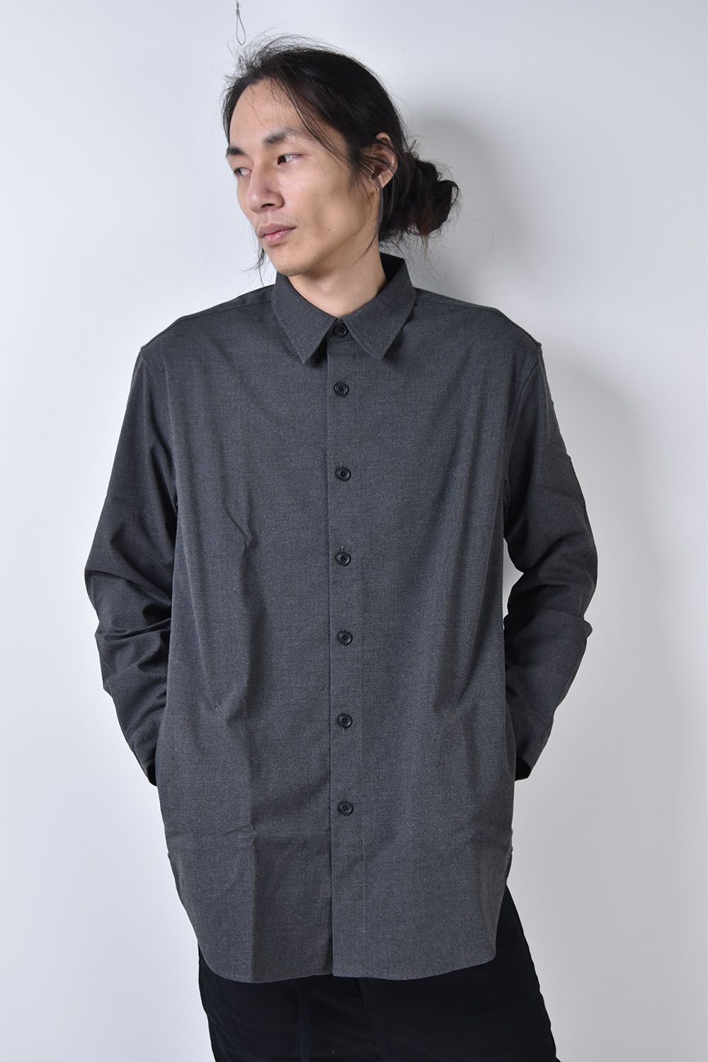 Rayon-Polyester Overfitting Shirt"Grey"/レーヨン,ポリエステルオーバーフィッティングシャツ"グレー"