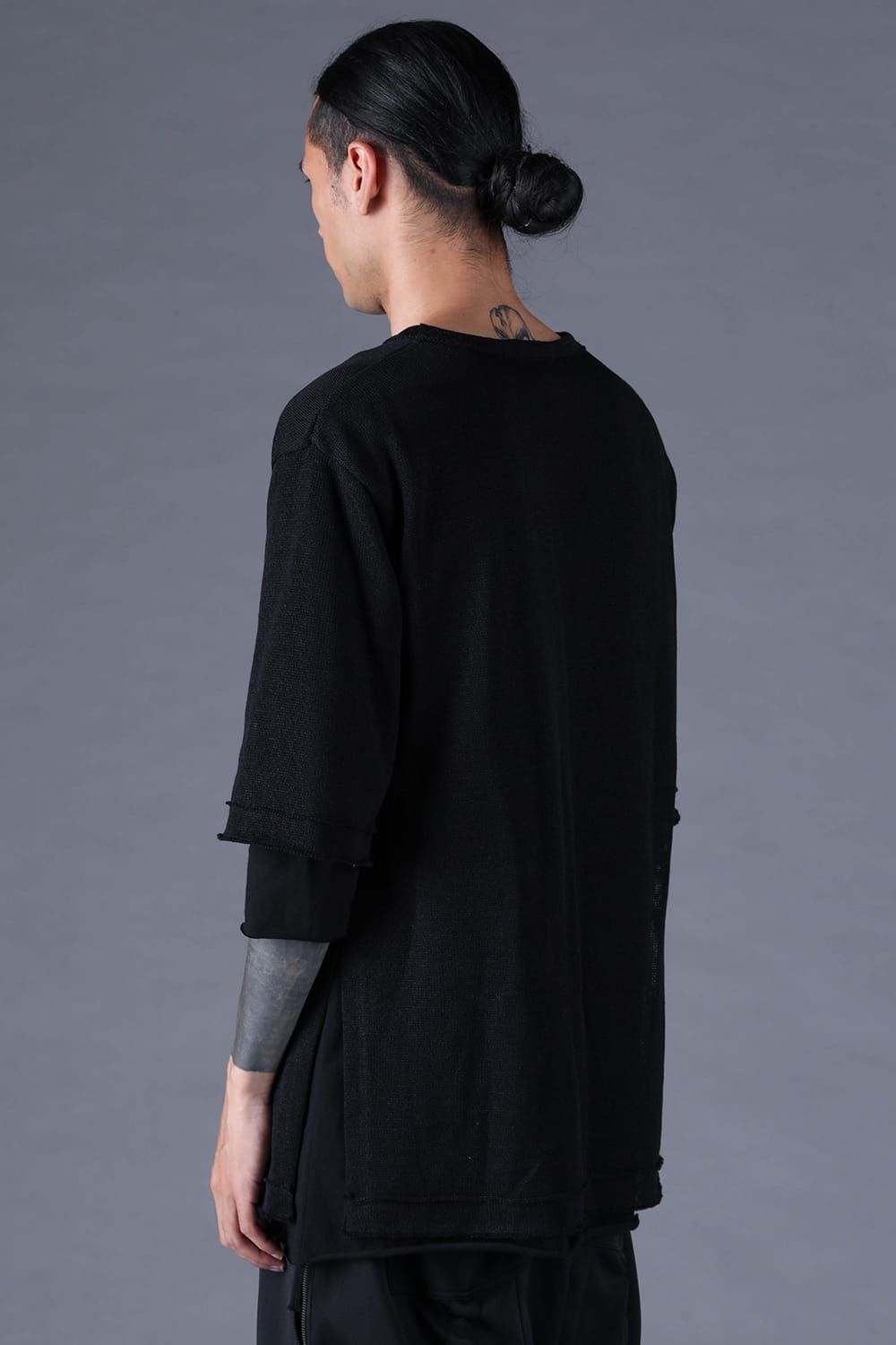 《2027SS先行予約分》Japanese Paper Cotton Knit Layered T-Shirt "Black" / 和紙コットンニットレイヤードTee "ブラック"