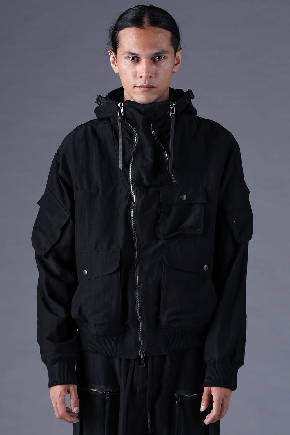 《2027SS先行予約分》Scar Stripe Jacquard Hooded Blouson"Black" / スカーストライプジャガードフードブルゾン"ブラック"