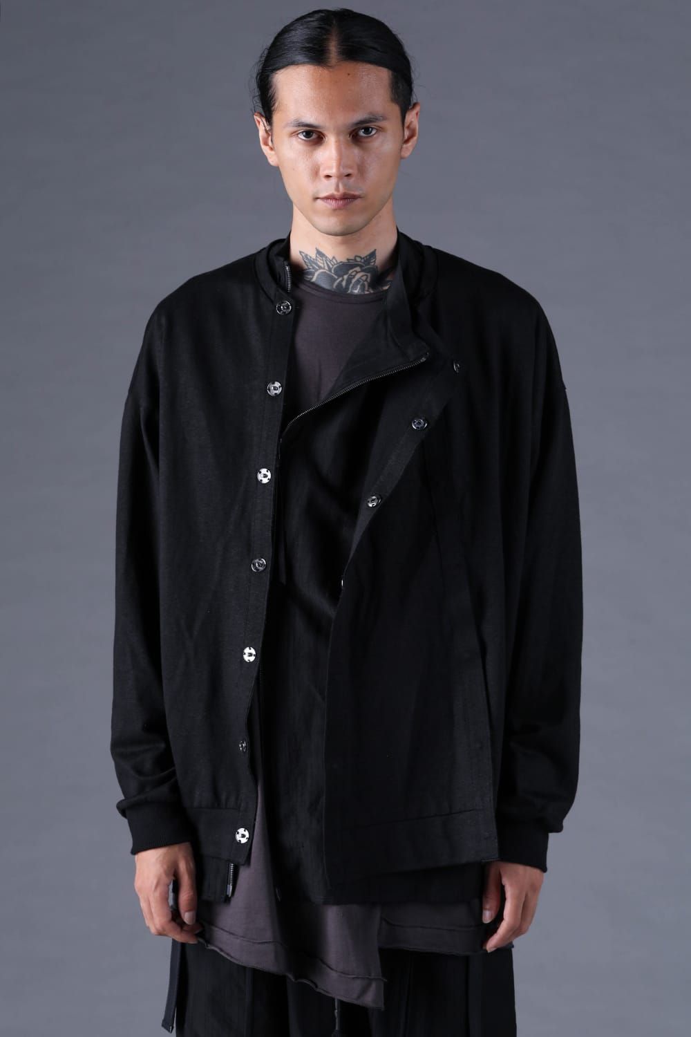 《2027SS先行予約分》Linen-Cotton Jersey Double-Open Cardigan "Black" / リネンコットンジャージーダブルオープンカーディガン"ブラック"