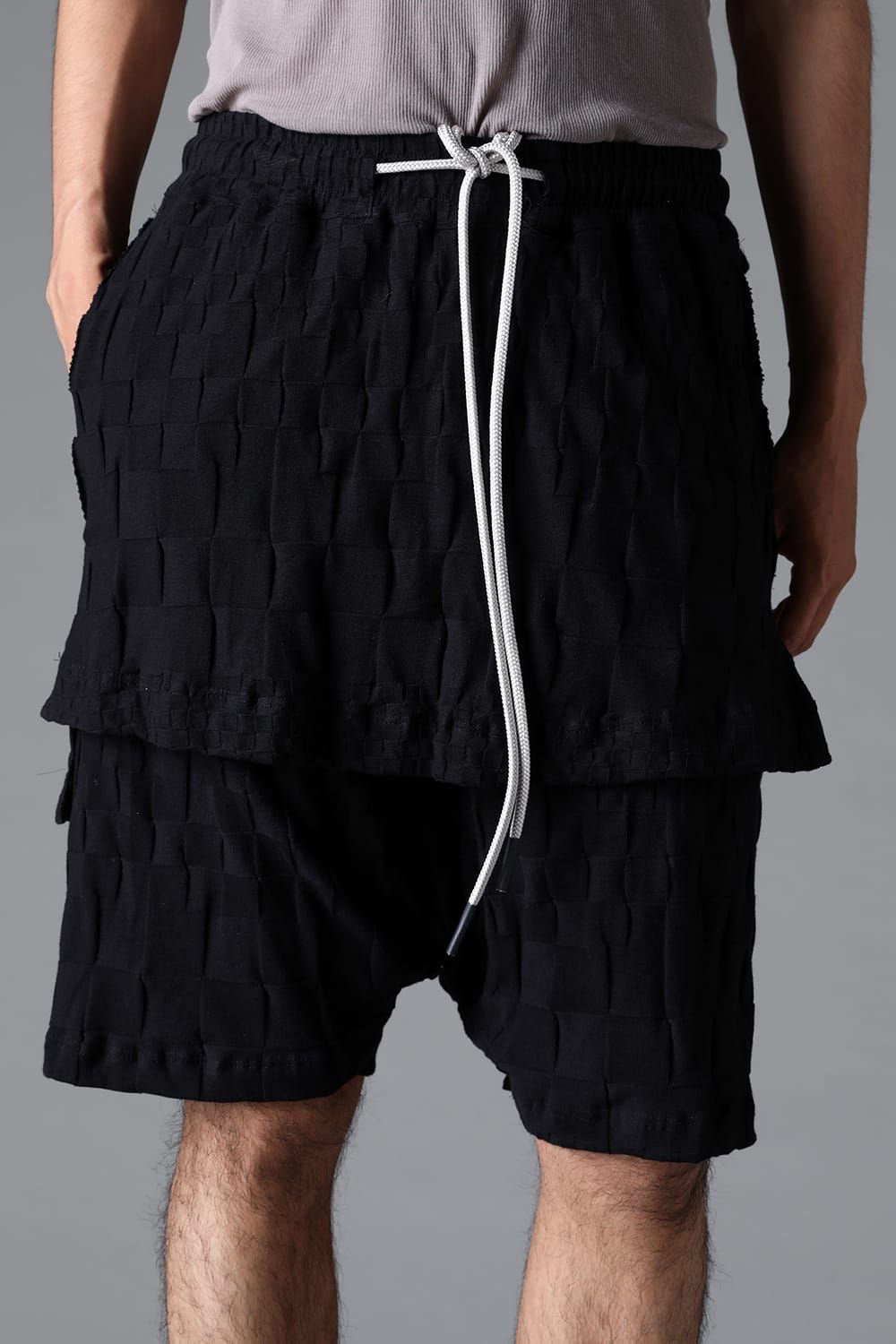 《2026SS先行予約》Gradient Plaid Pattern Layered Shorts"Black / Cream" / グラデーションチェックパターンレイヤードショーツ"ブラック/クリーム"