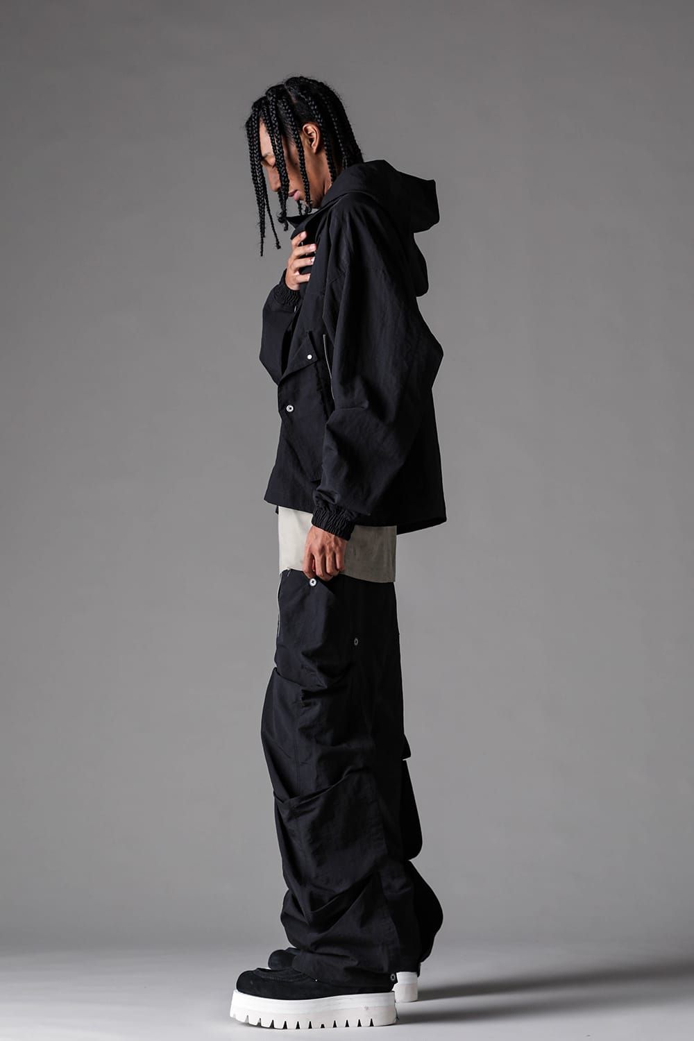 《2027SS先行予約》Rayon Nylon Hoodie Blouson "Black / Grey / L.Khaki" /レーヨンナイロンフーディブルゾン"ブラック/グレー/ライトカーキ"