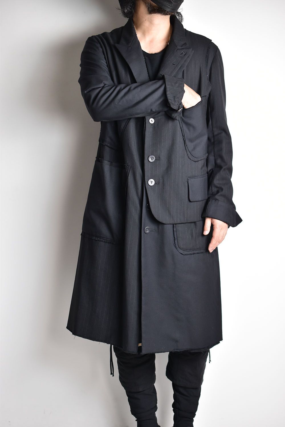 Patched Long Jacket W Half Vest"Black"/パッチドロングジャケット ダブルハーフベスト"ブラック"