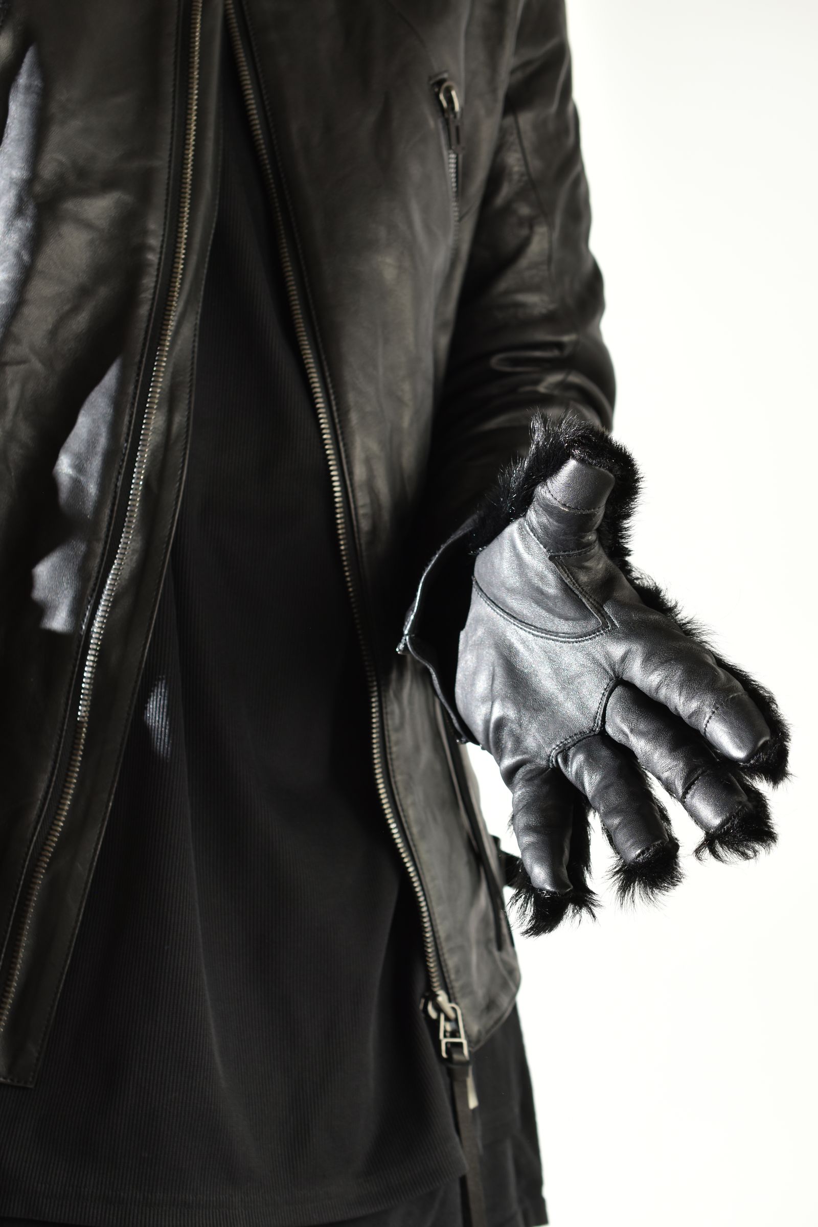 Goatfur and Horsehide Combination Gloves"Black" / ゴートファー×ホースレザーコンビネーショングローブ"ブラック"