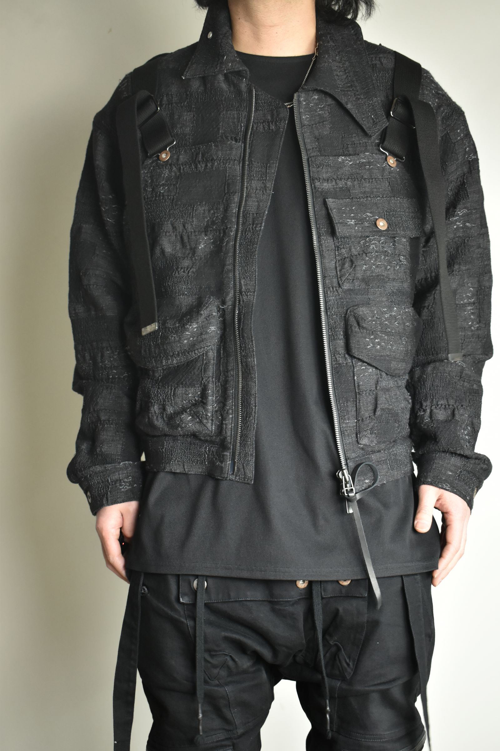 Crust Jacquard Salopette Layered Jacket"Black" / クラストジャガードサロペットレイヤードジャケット"ブラック"