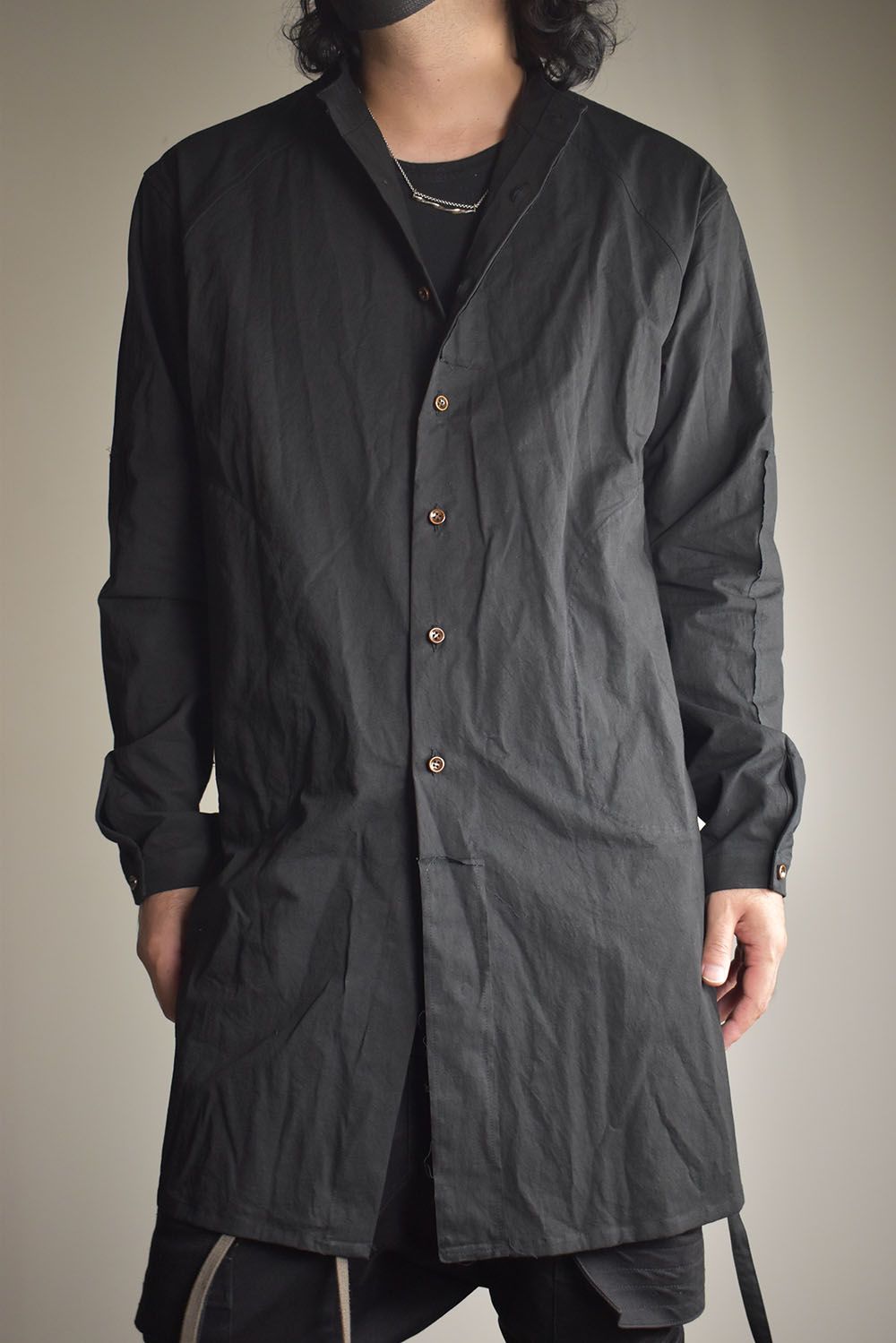 Strings Raw Edge Over Shirts"Black" / ストリングスローエッジオーバーシャツ"ブラック"
