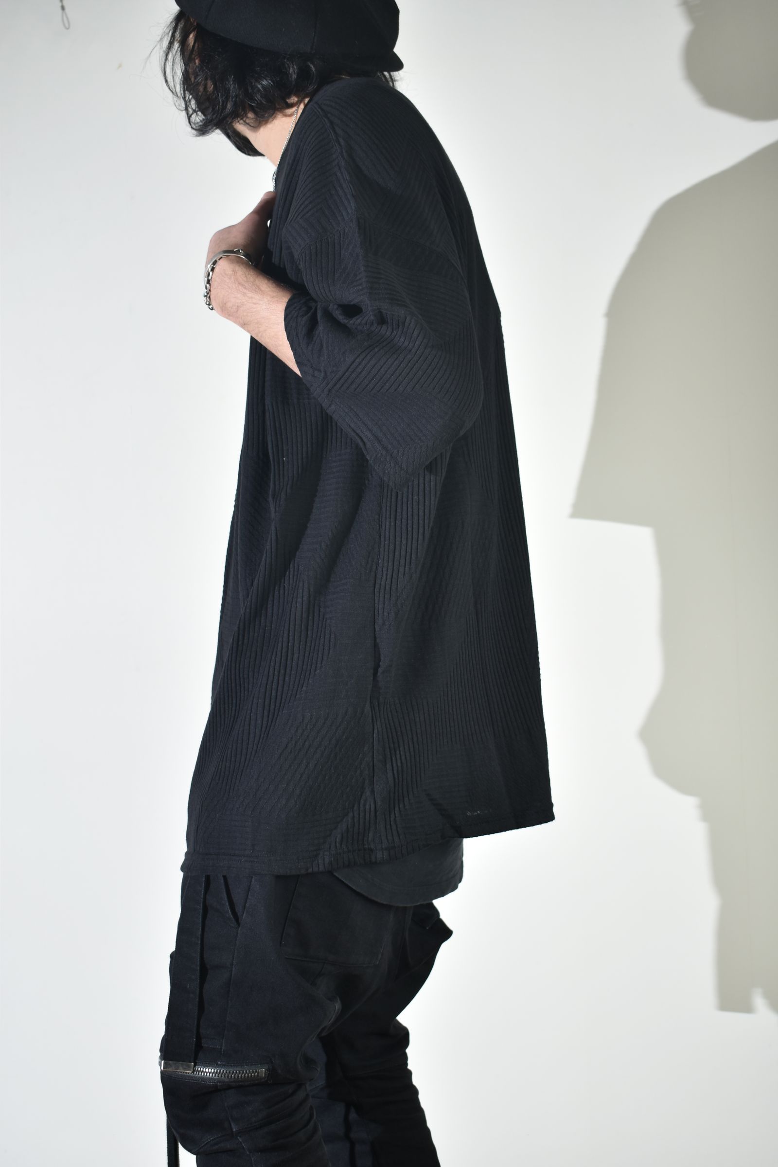 Deformed Stripe Pattern Jumbo Tee "Black" /ディフォルメドストライプパターンジャンボTee"ブラック"