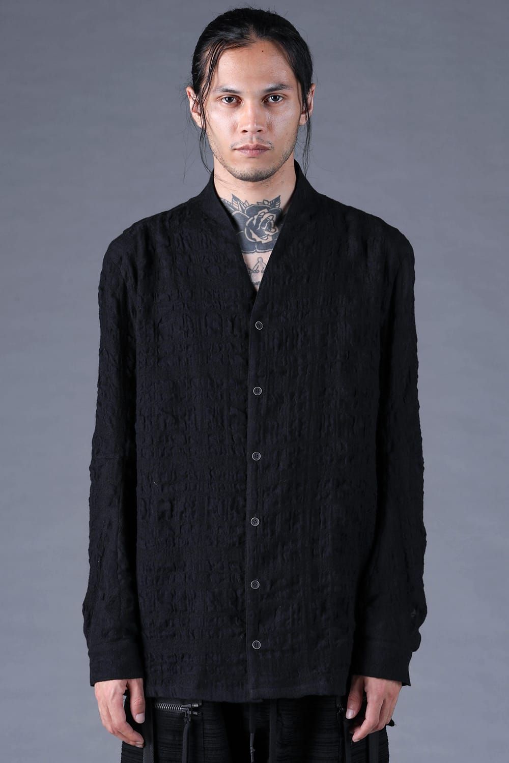 Shadow Check Shawl Collar Shirt"Black" / シャドウチェックショールカラーシャツ"ブラック"