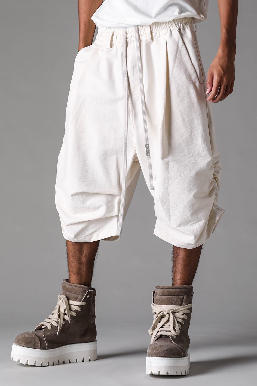 《2027SS先行予約》Cotton Nylon Side Gather Shorts"Black / Ivory / D.khaki" / コットンナイロンサイドギャザーショーツ"ブラック / アイボリー /ダークカーキ"