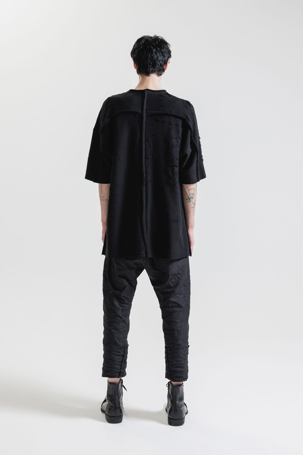 Cotton Damege Jaquard Over Sized Short Sleeve Tee"Black"/コットンダメージジャガードオーバーサイズショートスリーブTee"ブラック"