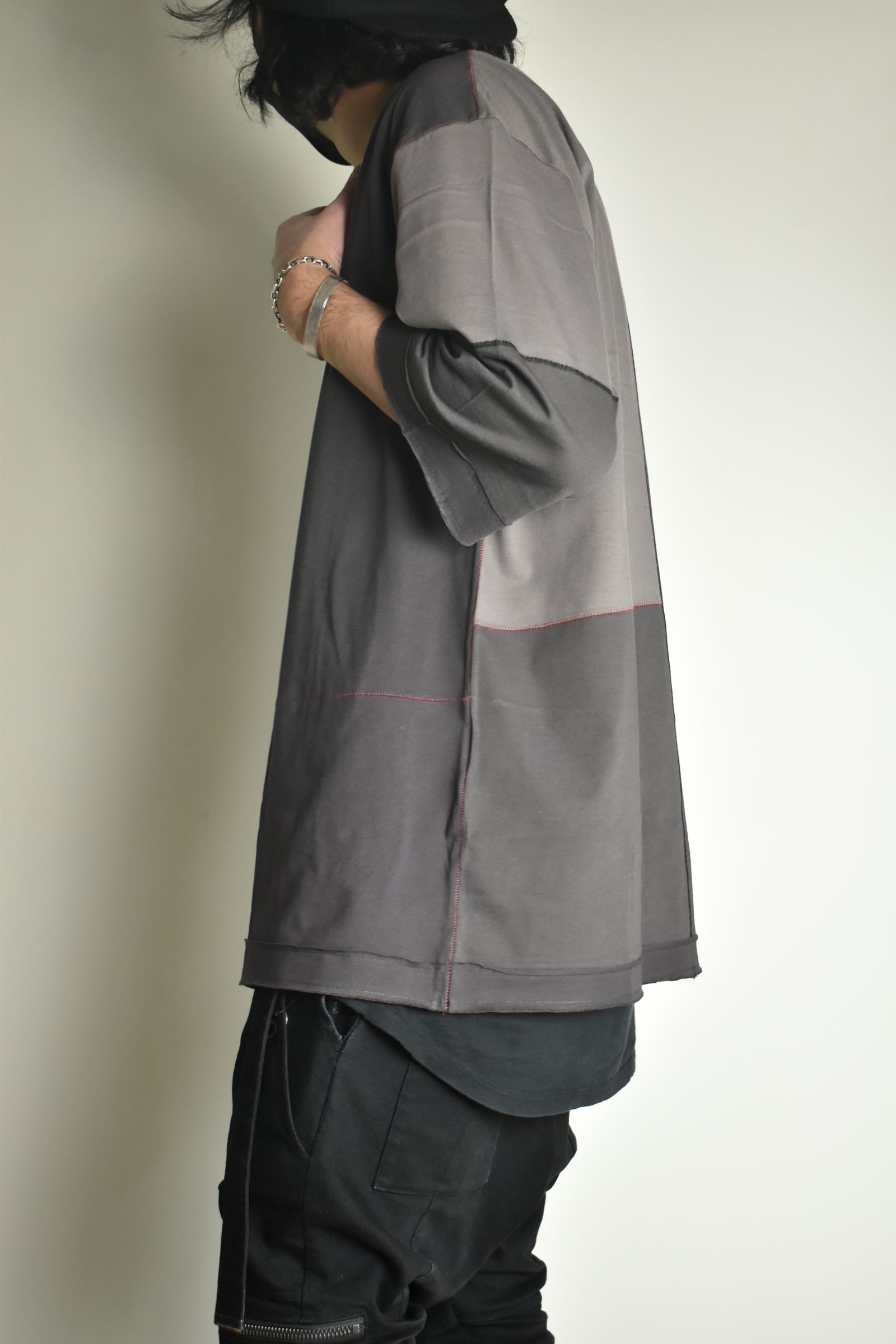 Multi Color Patchwork T-shirt"Charcoal" / マルチカラーパッチワークTシャツ"チャコール"