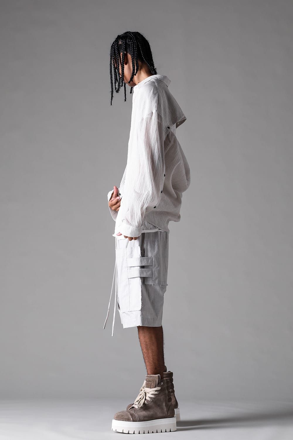 《2027SS先行予約》Sumi Dyed Cargo Shorts"Grey / L.Grey" / 墨染カーゴショーツ"グレー/ライトグレー"
