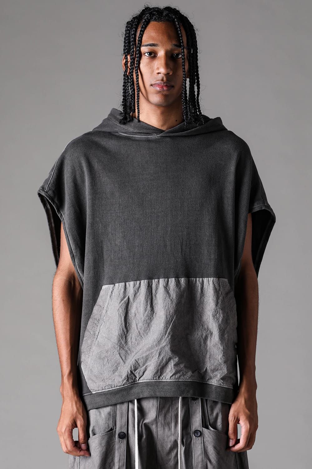 《2027SS先行予約》Sumi Dyed Lightweight French Terry Sleeve Less Hoodie "L.Grey  / D.Grey" / 墨染ミニ裏毛スリーブレスフーディ"ライトグレー / ダークグレー"