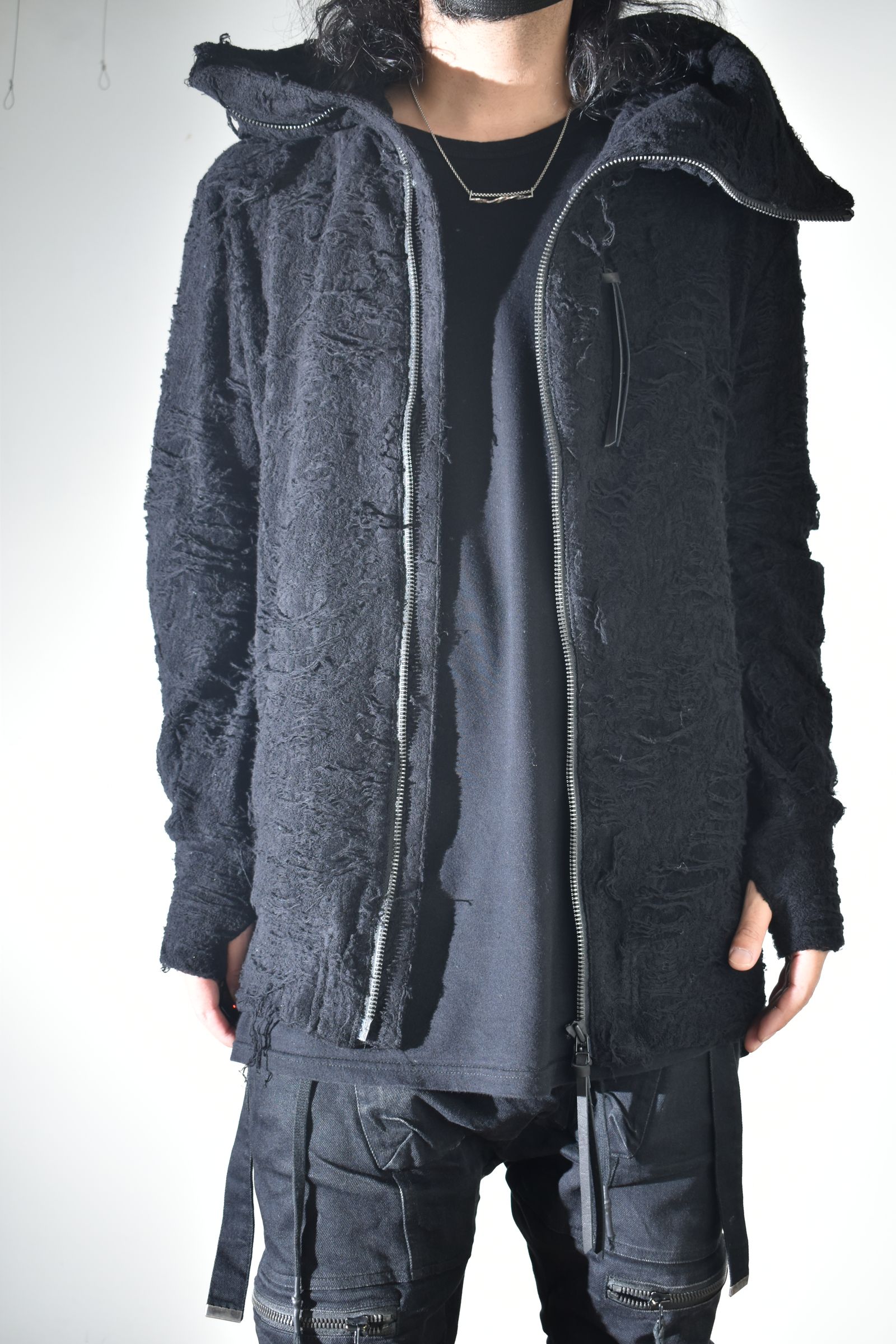 Damage Pile Zip-Up Hoodie"Black" / ダメージパイルジップアップフーディー"ブラック"