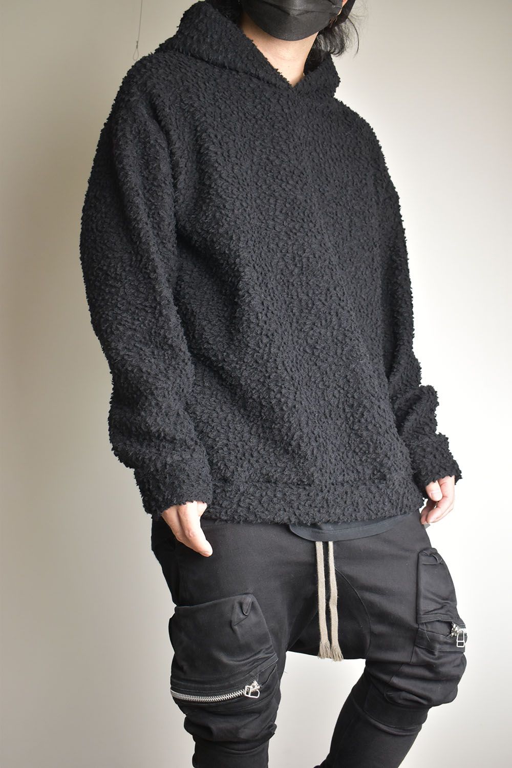 Wool Cotton Boa Hoodie Pullover"Black" /  ウールコットンボアフーディプルオーバー"ブラック"