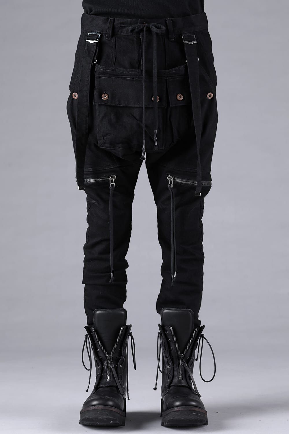 Stretch Denim Salopette Pocket Cargo Jogger Pants "Black" / ストレッチデニムサロペットポケットカーゴジョグパンツ"ブラック"