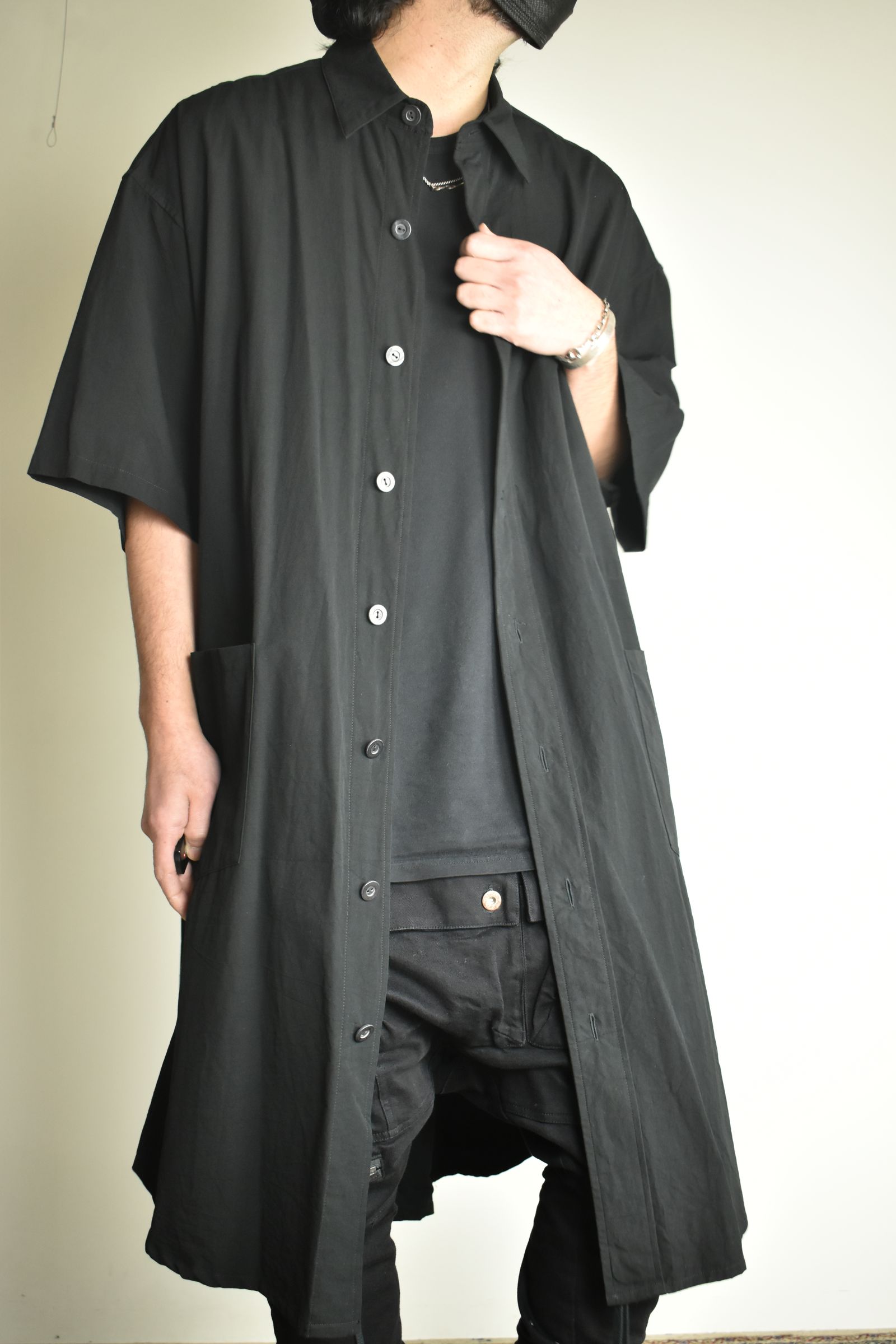 Cotton Broad Short-Sleeved Big Shirt &Dress"Black" / コットンブロード半袖ビッグシャツ / ワンピース"ブラック"