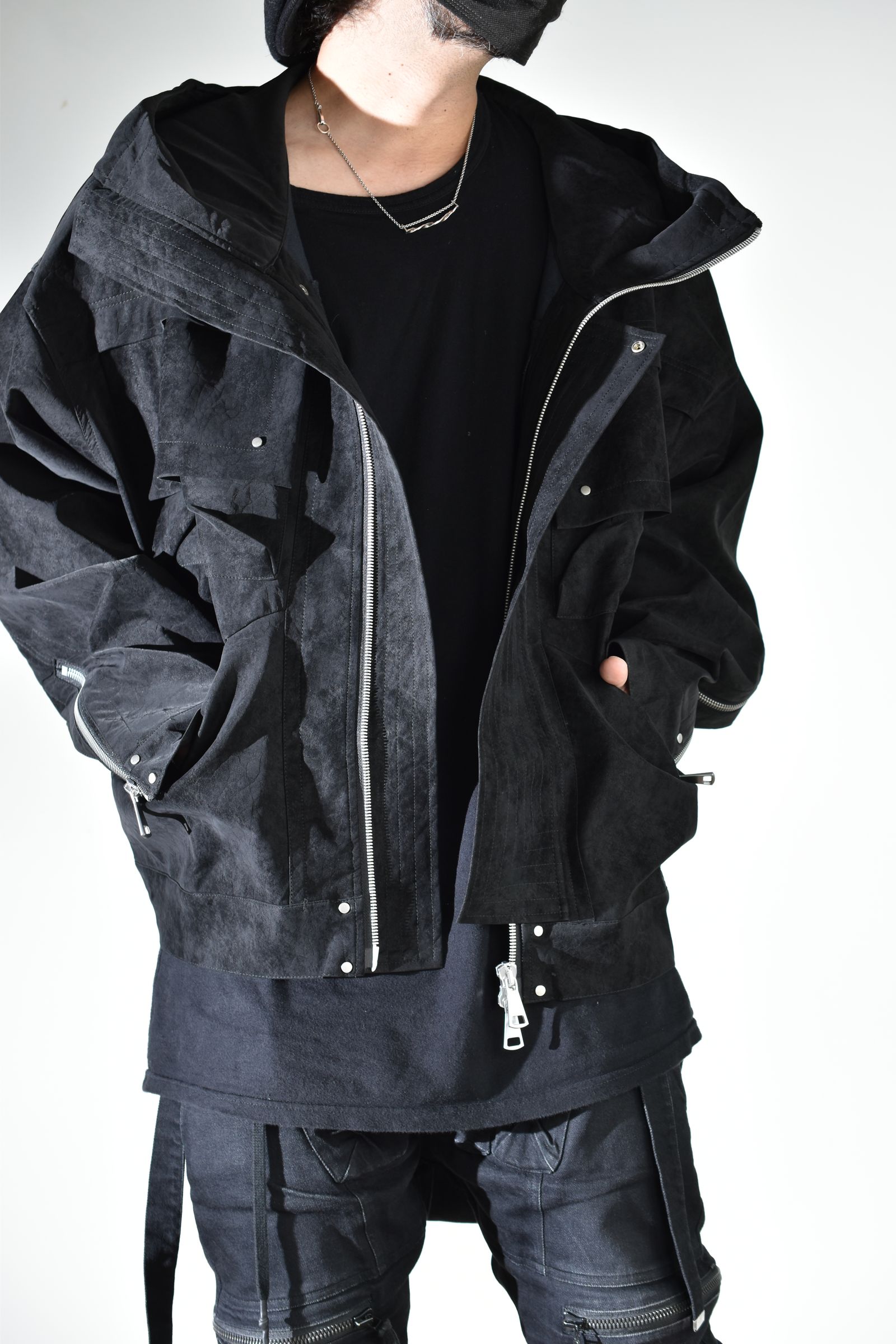 Vegan Suede Leather Hoodie Blouson"Black" / ヴィーガンスウェードレザーフーディブルゾン "ブラック"