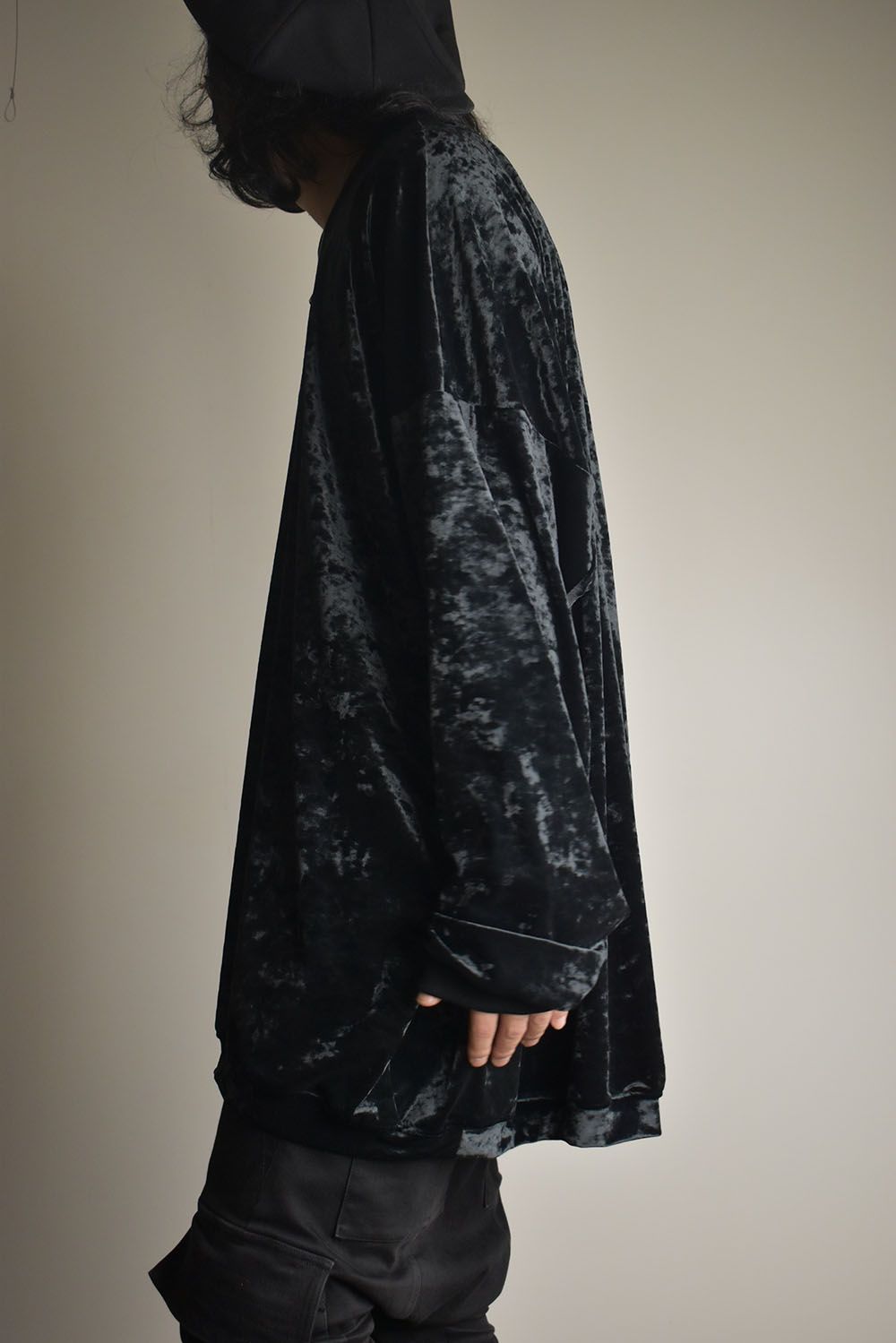 Washer Velor Jumbo Crew Neck Top"Black" / ワッシャーベロアジャンボクルーネックトップ"ブラック"