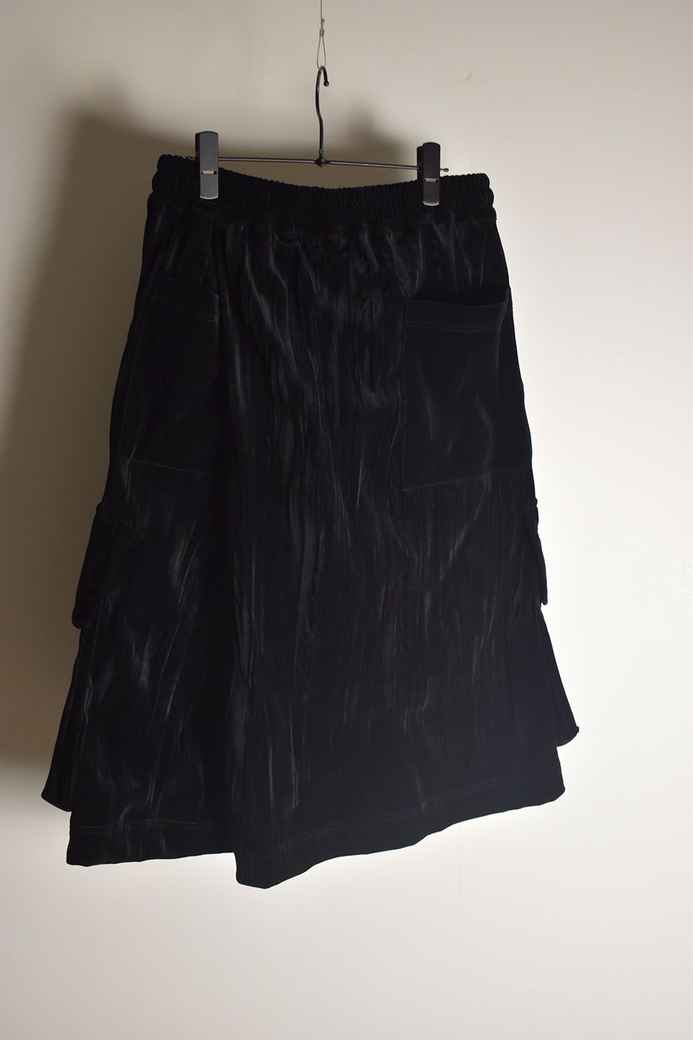 Washer Velour Wrap Skirt Pants"Black" / ワッシャーベロアラップスカートパンツ"ブラック"