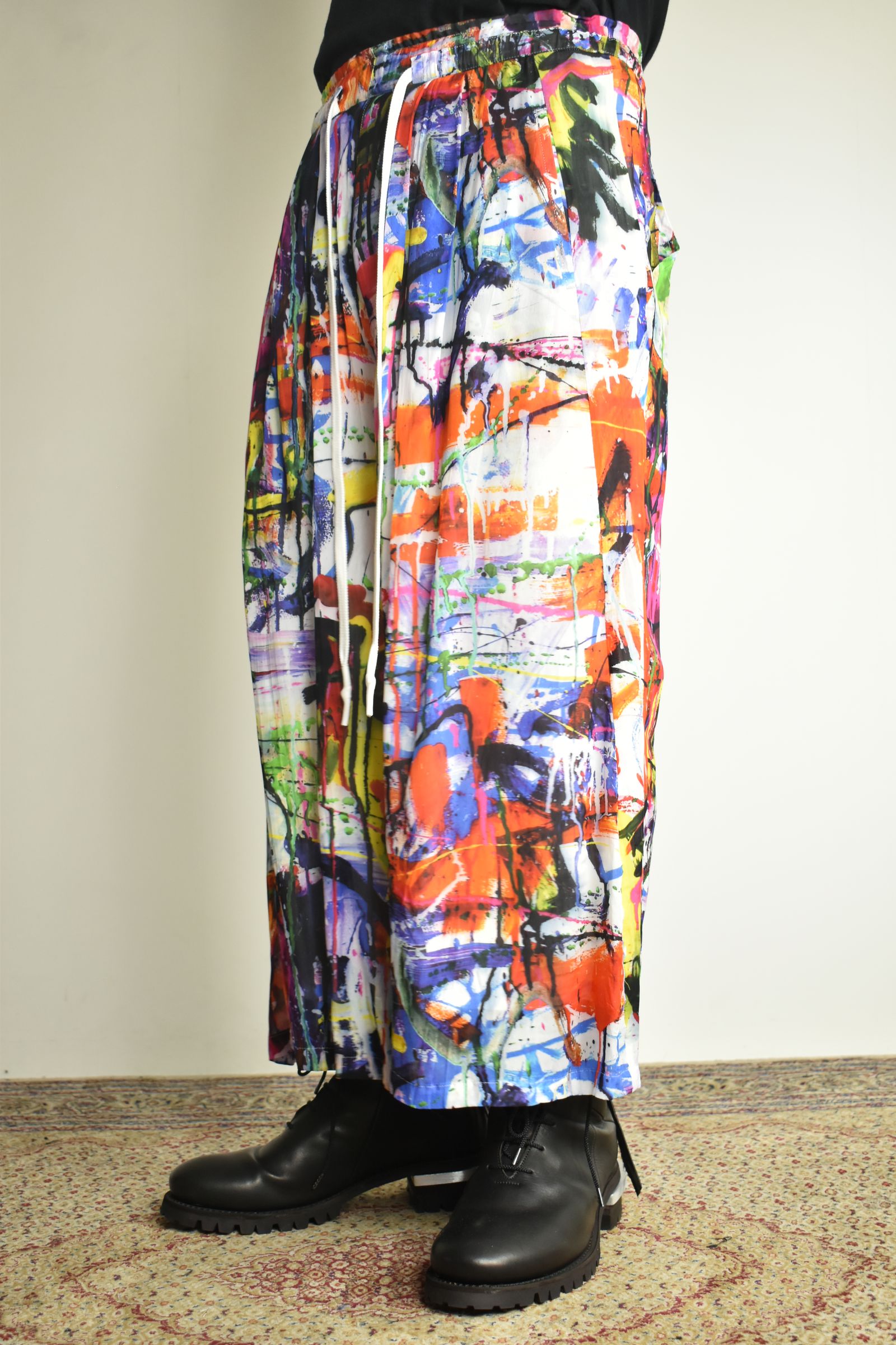 Rayon Chiffon Inkjet Print Wide Cropped Easy Pants"Color Print" / レーヨンシフォンインクジェットプリントワイドクロップドイージーパンツ"カラープリント"