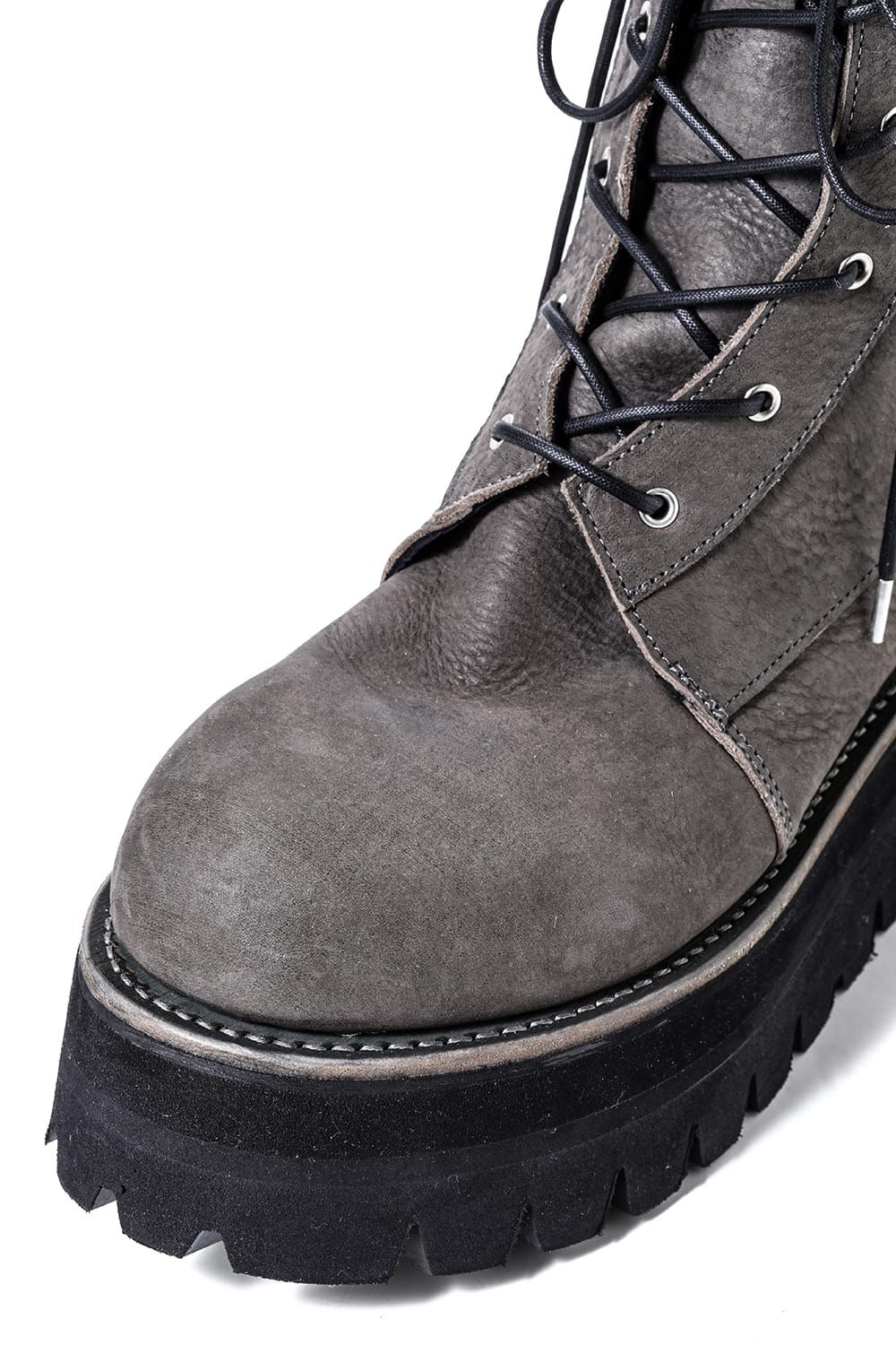 《2027SS先行予約分》Laces Uo Leather Boots "Black / Khaki" / レースアップレザーブーツ"ブラック / カーキ"