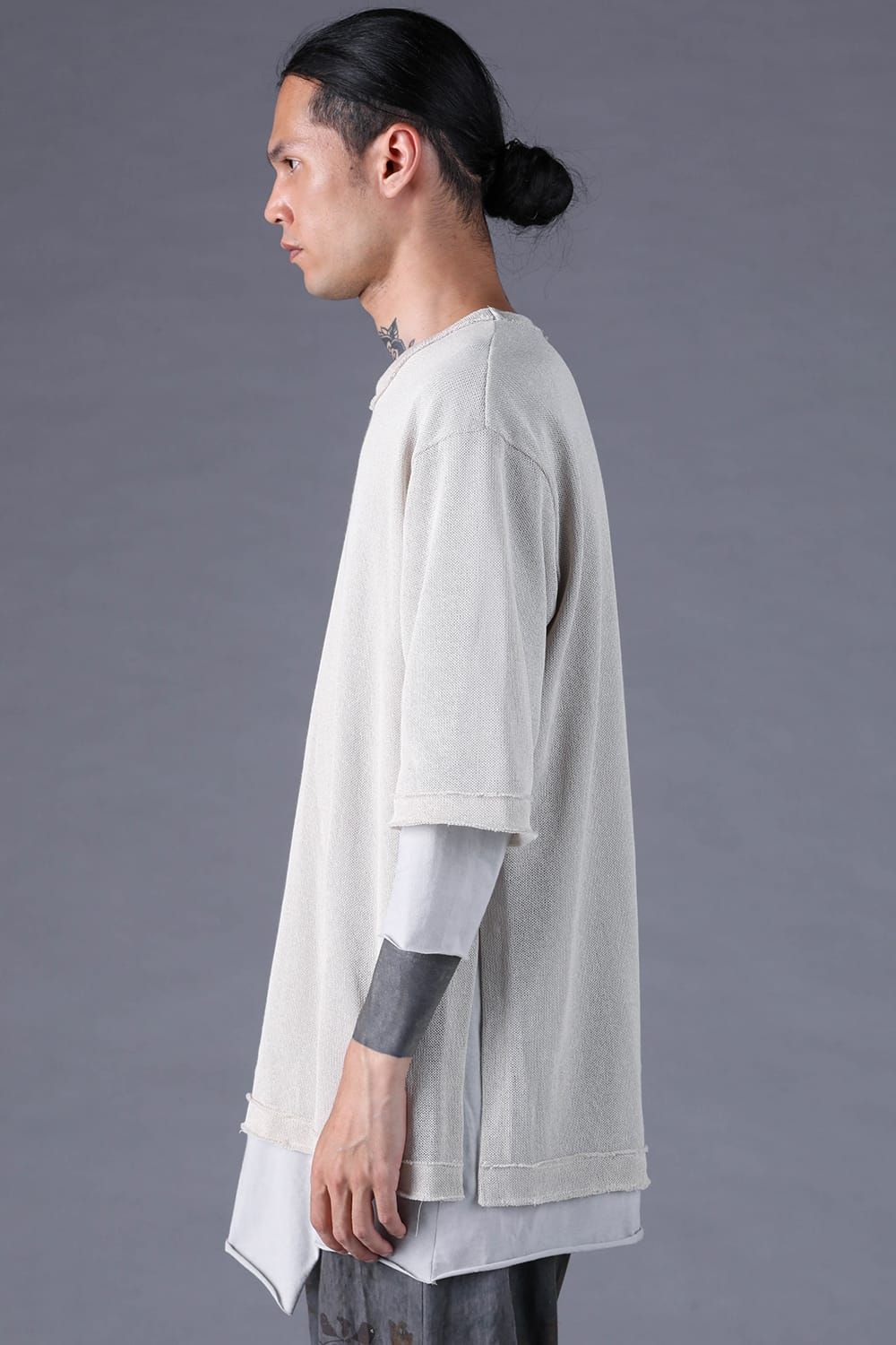 《2027SS先行予約分》Japanese Paper Cotton Knit Layered T-Shirt"Off White" / 和紙コットンニットレイヤードTee"オフホワイト"