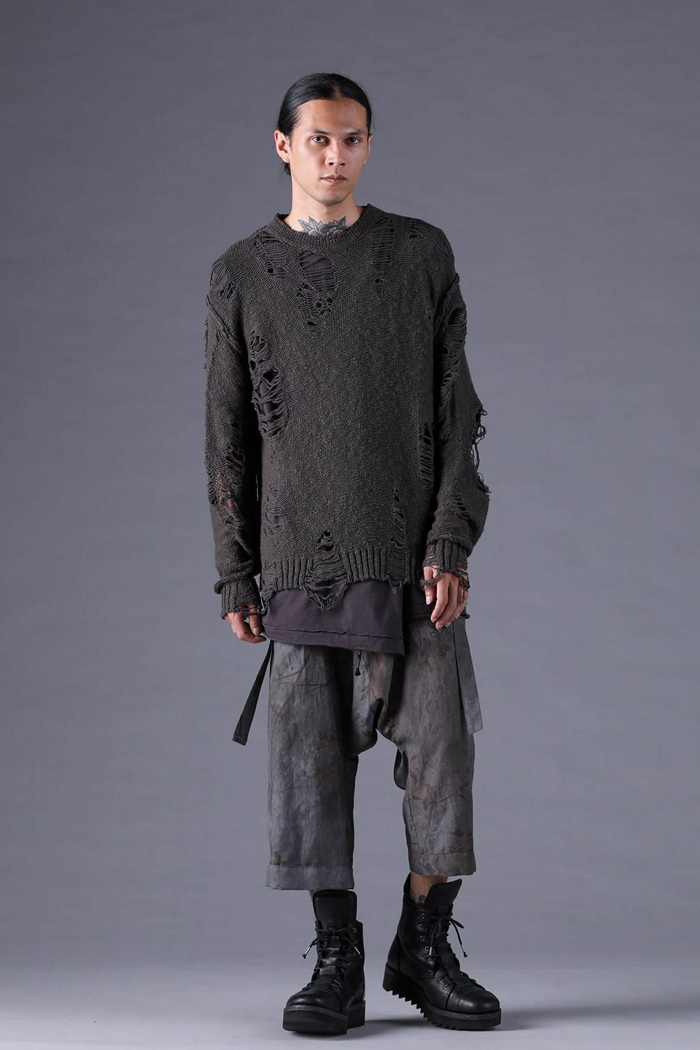 《2027SS先行予約分》3G Damage Knit Pullover "Charcoal" / 3Gダメージニットプルオーバー"チャコール"
