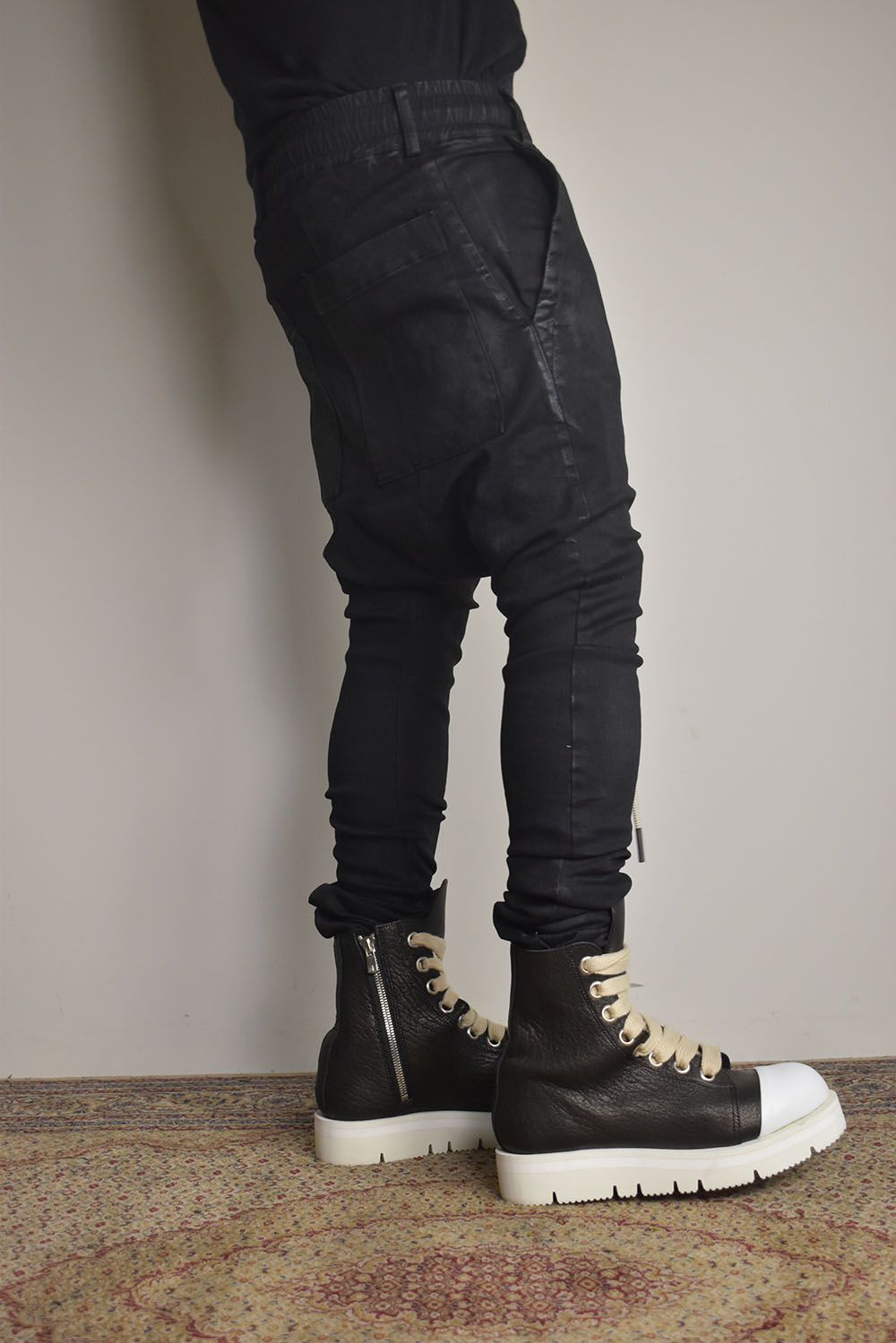 Coated Stretch denim Sarouel skinny"Black" / コーティングストレッチデニムサルエルスキニー"ブラック"