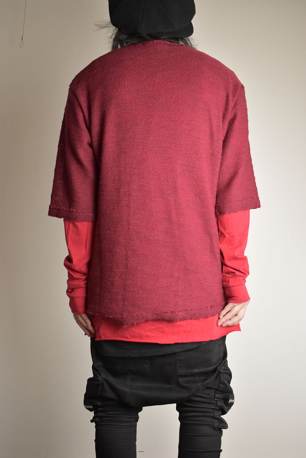 Low Gauge Knit and Cotton Jersey Layered T-Shirt "Red" / ローゲージニット×コットンジャージレイヤードTシャツ"レッド"