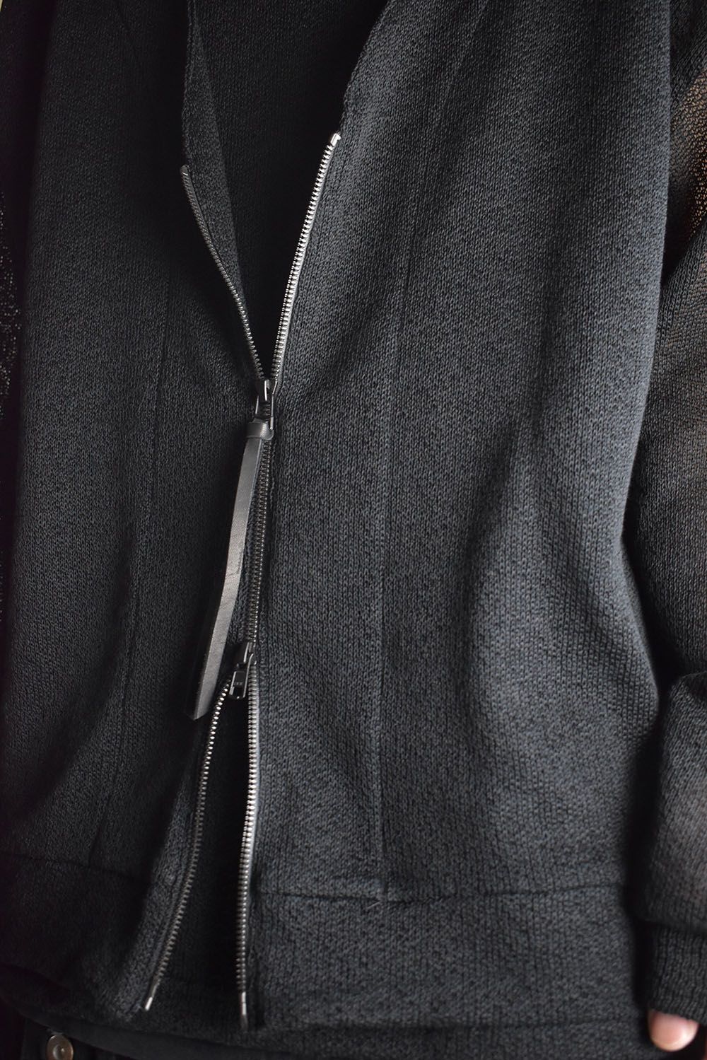 Cotton Low Gauge Knit Cardigan Layered Pullover"Black" / コットンローゲージニットカーディガンレイヤードプルオーバー"ブラック"