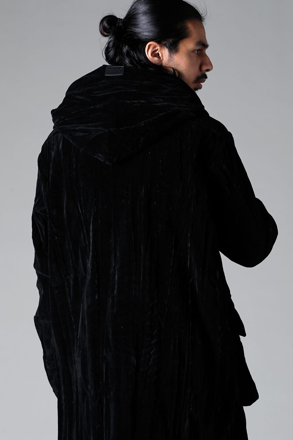 《2025AW先行予約》Washer Velour Hooded Long Jacket"Black" / ワッシャーベロアフーデッドロングジャケット"ブラック"