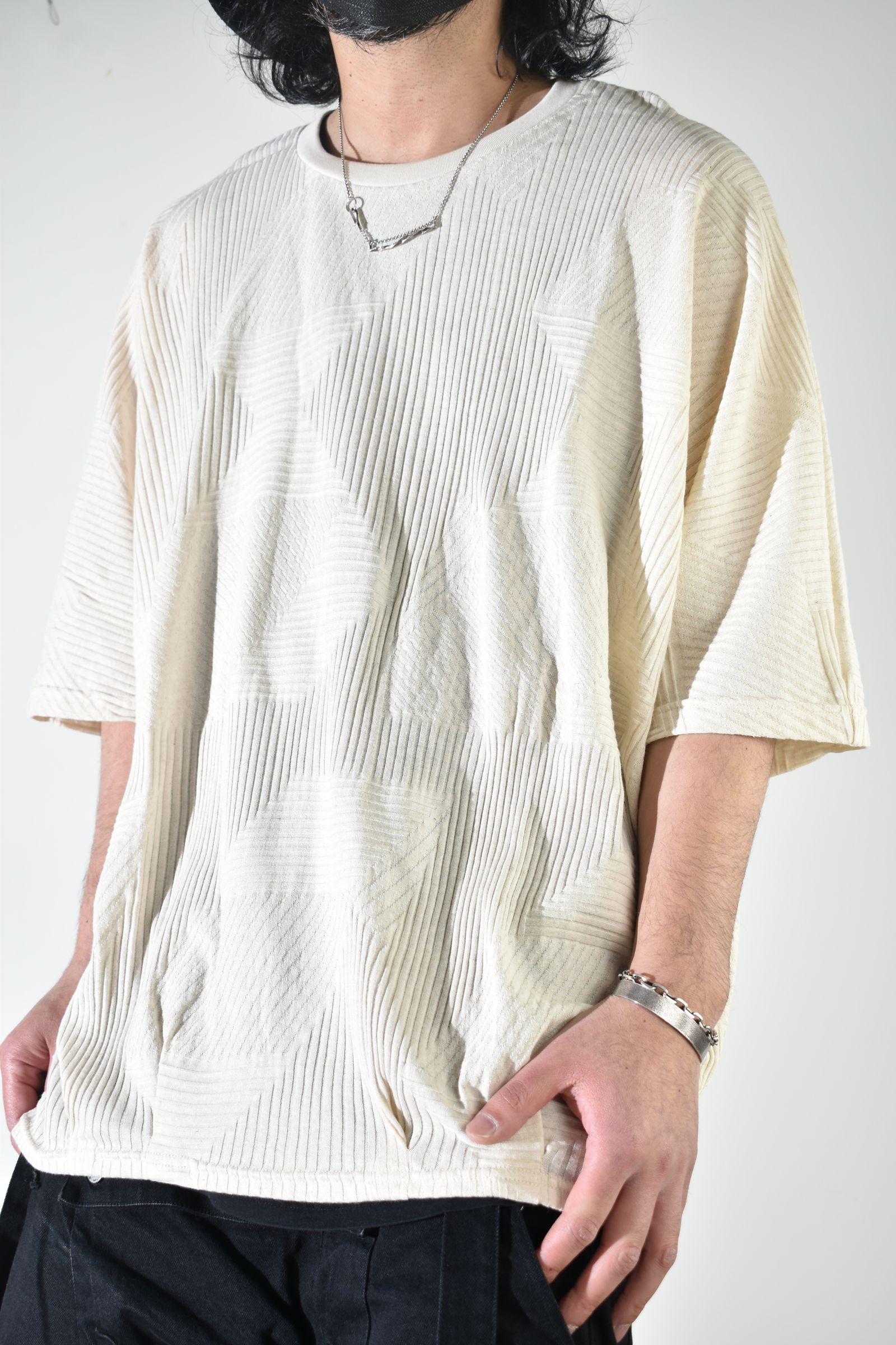 Deformed Stripe Pattern Dolman Tee "Cream" /ディフォルメドストライプパターンドルマンTee"クリーム"