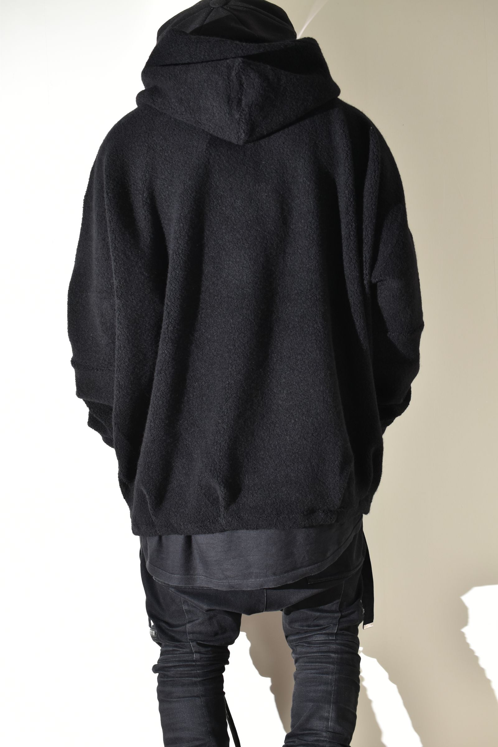 Sheep Pile Knit Dolman Hoodie Pullover"Black" / シープパイルニットドルマンフーディプルオーバー"ブラック"
