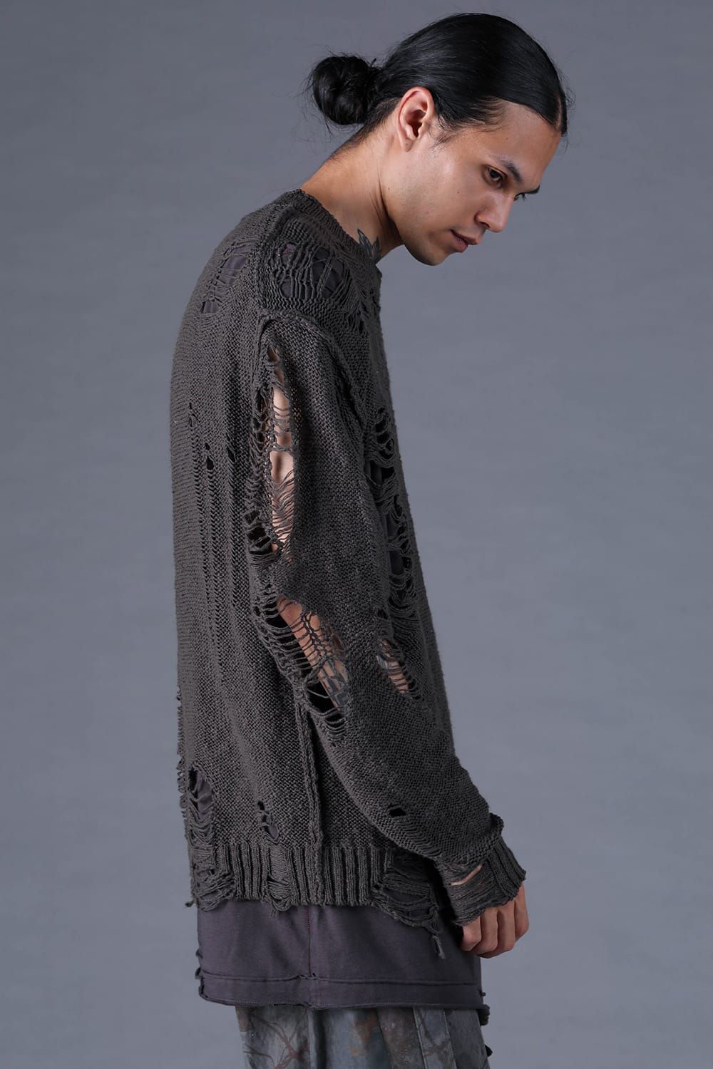 《2027SS先行予約分》3G Damage Knit Pullover "Charcoal" / 3Gダメージニットプルオーバー"チャコール"