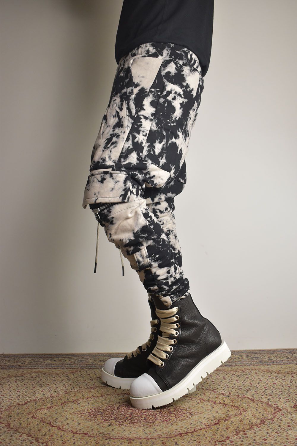 Discharge Pinting Cargo Sarouel Skinny"Black×Ivory" /ディスチャージプリントカーゴサルエルスキニー"ブラック×アイボリー"