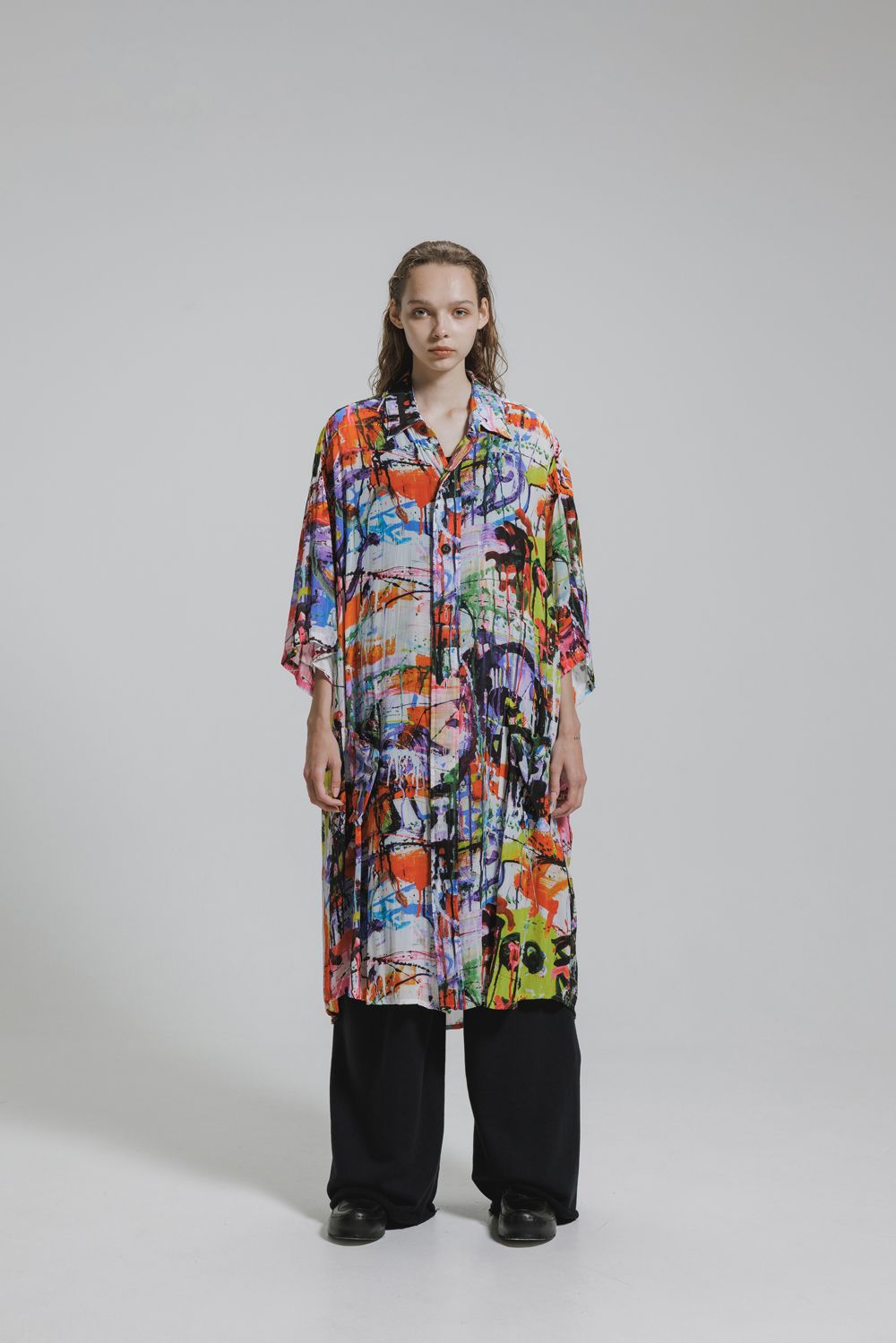 Rayon Chiffon Inkjet Print Short-Sleeved Big Shirt&Dress"Color Print" / レーヨンシフォンインクジェットプリント半袖ビッグシャツ / ワンピース"カラープリント"