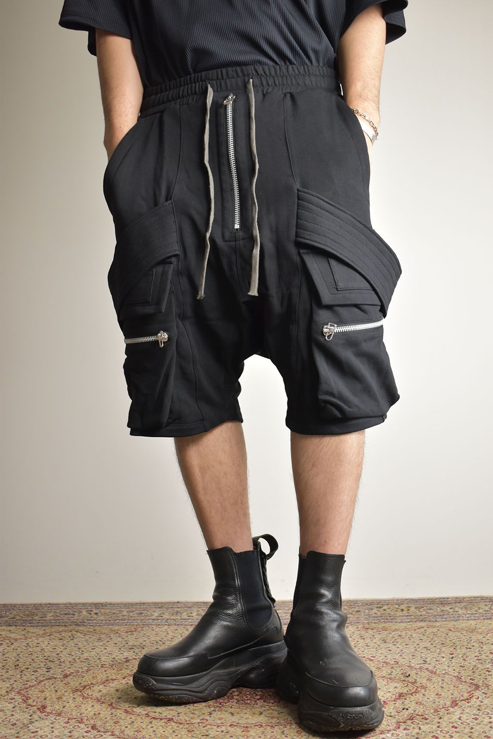 Belt Cargo Sweat Sarouel Shorts"Black" / ベルトカーゴスウェットサルエルショーツ"ブラック"