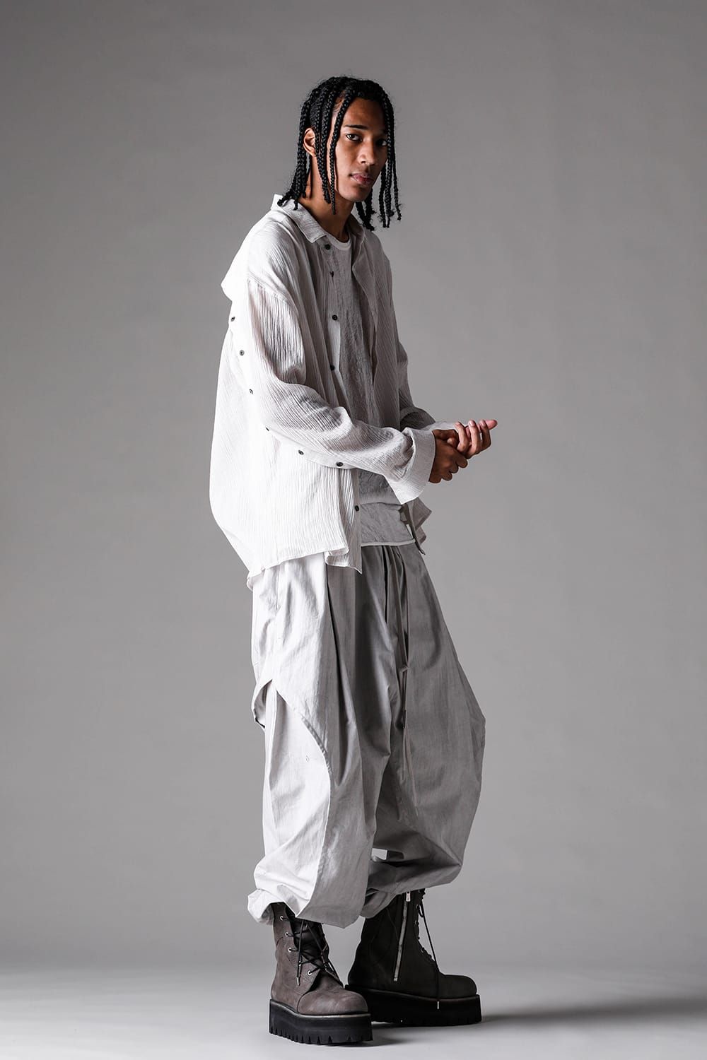 《2027SS先行予約》Sumi Dyed Side Tuck Tapared Pants"Grey / L.Grey" / 墨染サイドタックテーパードパンツ"グレー / ライトグレー"