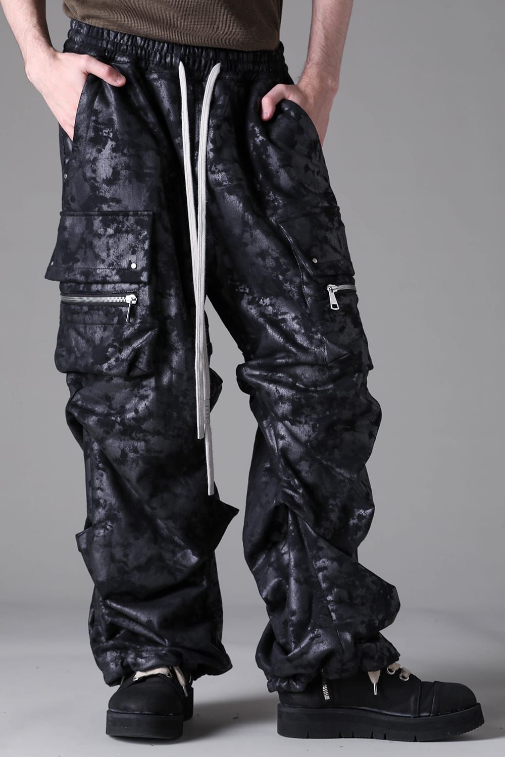 《2026AW先行予約》Sweat Cargo Tuck Wide Pants"Black / L.Grey" / スウェットカーゴタックワイドパンツ"ブラック/ライトグレー"