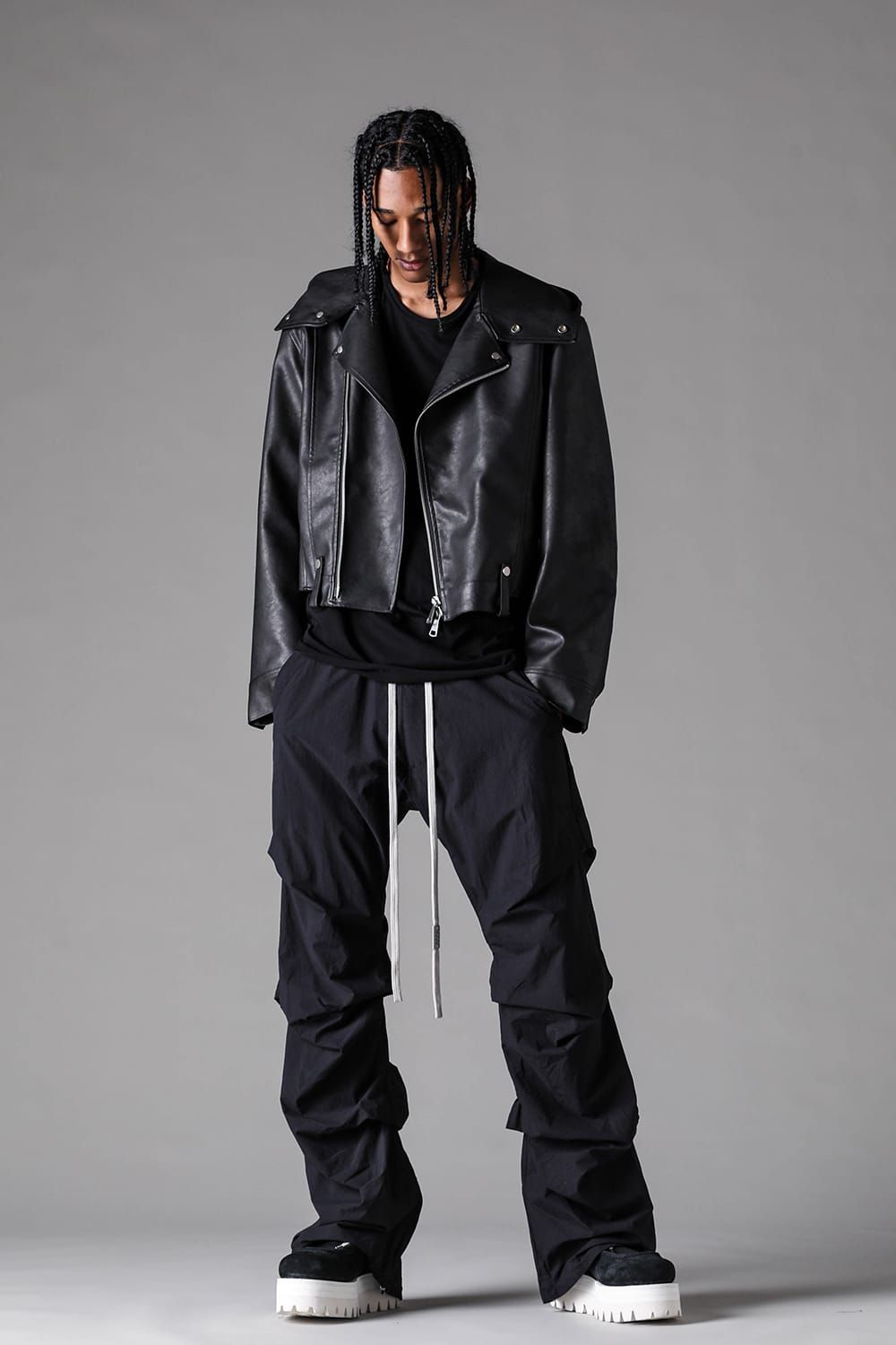 《2027SS先行予約》Vegan Leather Hoodei Double Riders "Black" / ヴィーガンレザーフーディダブルライダース"ブラック"