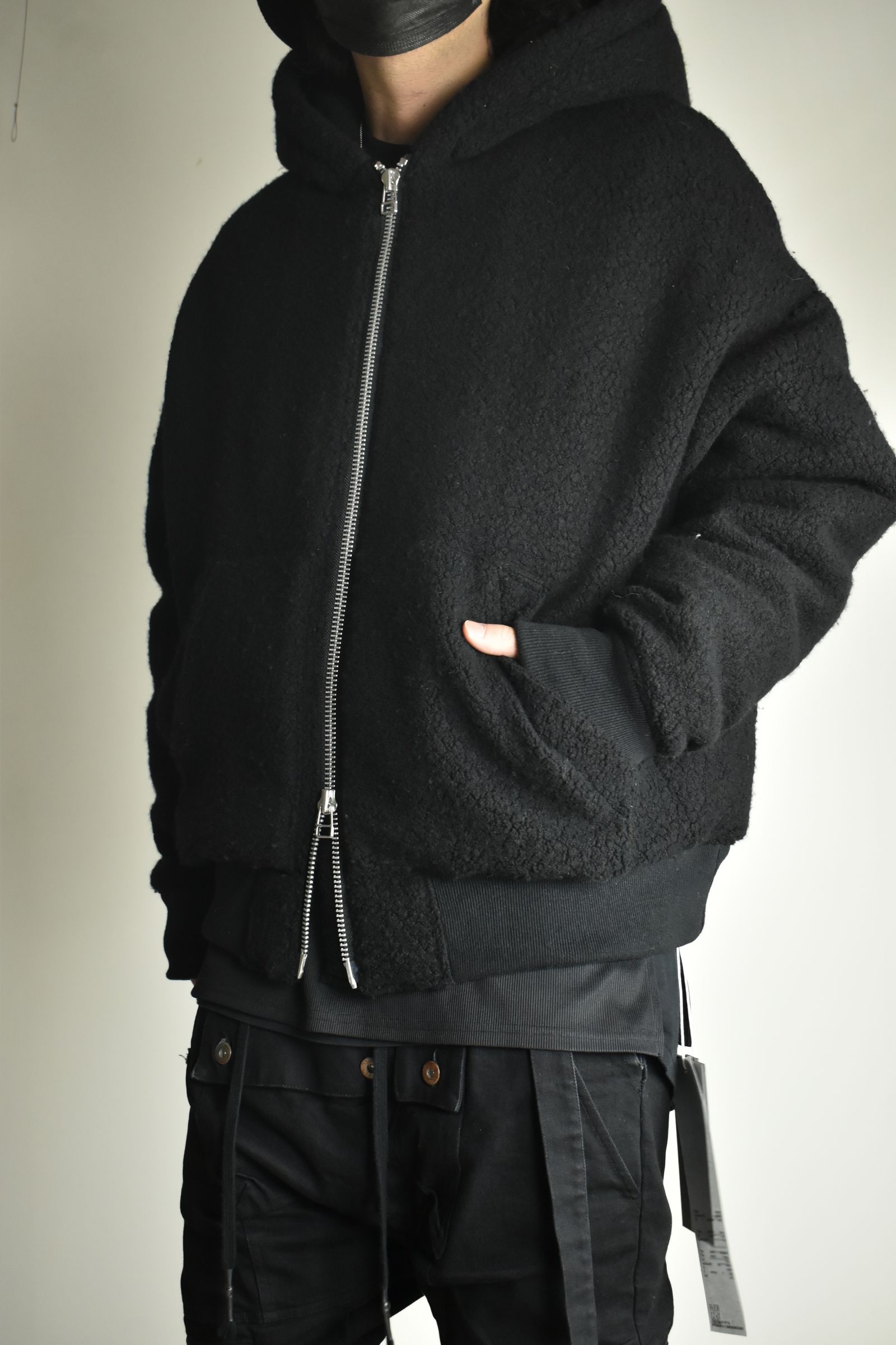 《2026AW先行予約》Sheep Pile Knit Padded Hoodie"Black / Khaki" / シープパイルニットパデッドフーディ"ブラック / カーキ"