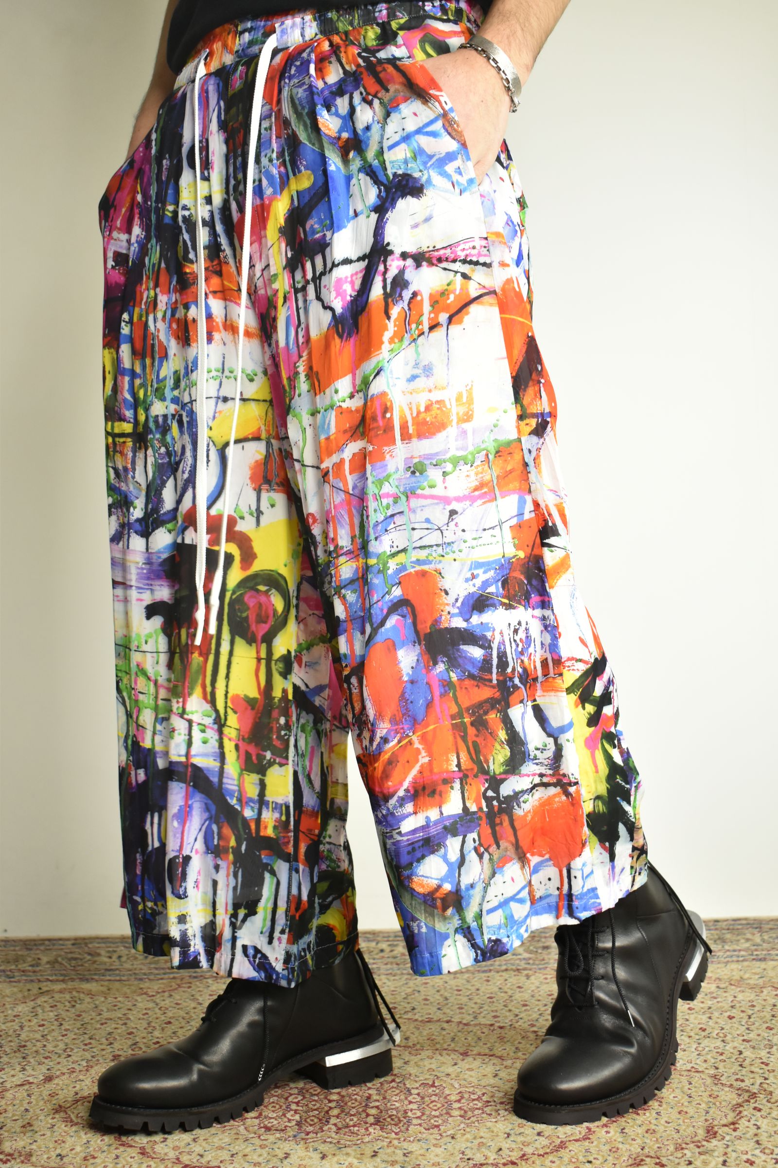 Rayon Chiffon Inkjet Print Wide Cropped Easy Pants"Color Print" / レーヨンシフォンインクジェットプリントワイドクロップドイージーパンツ"カラープリント"