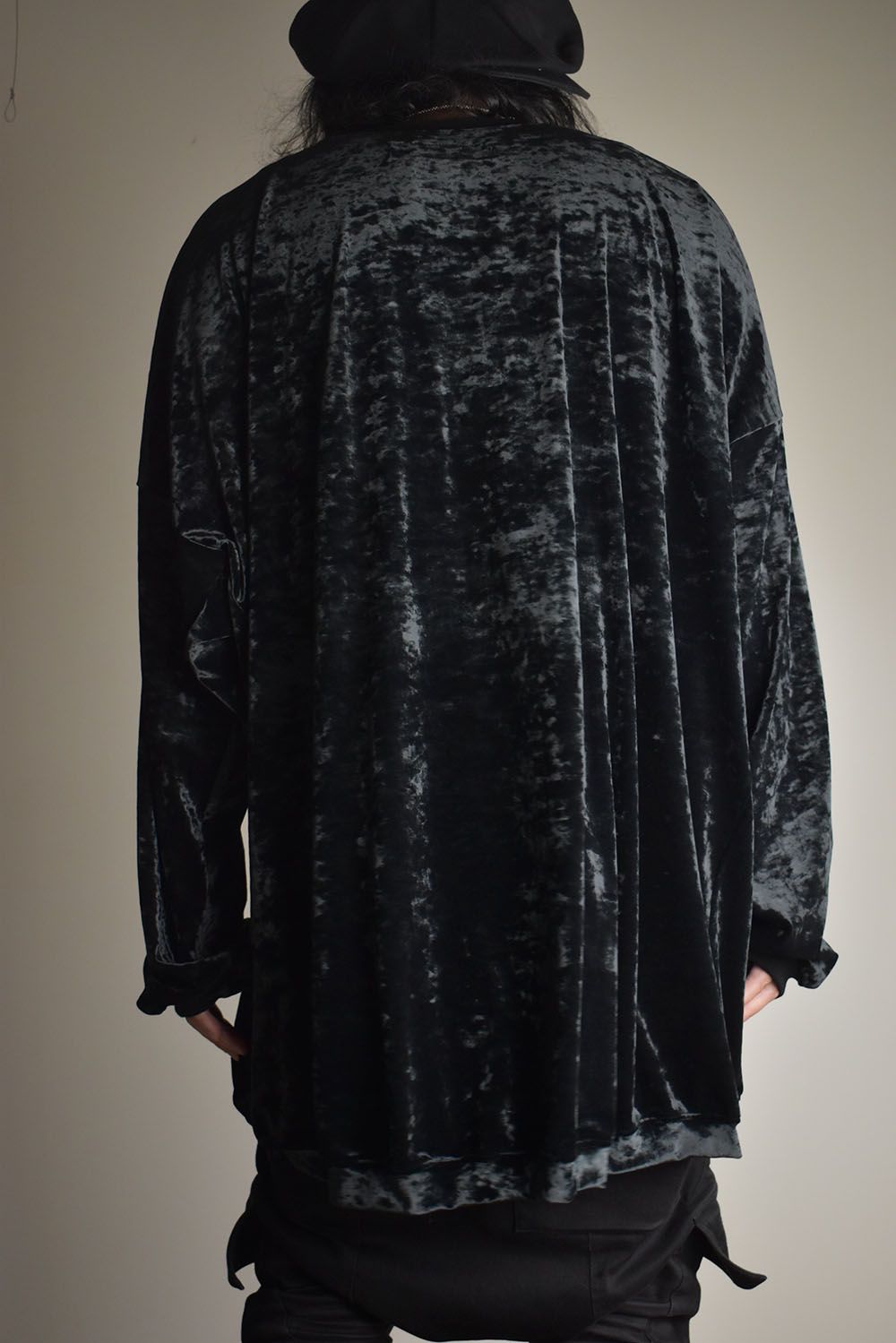 Washer Velor Jumbo Crew Neck Top"Black" / ワッシャーベロアジャンボクルーネックトップ"ブラック"