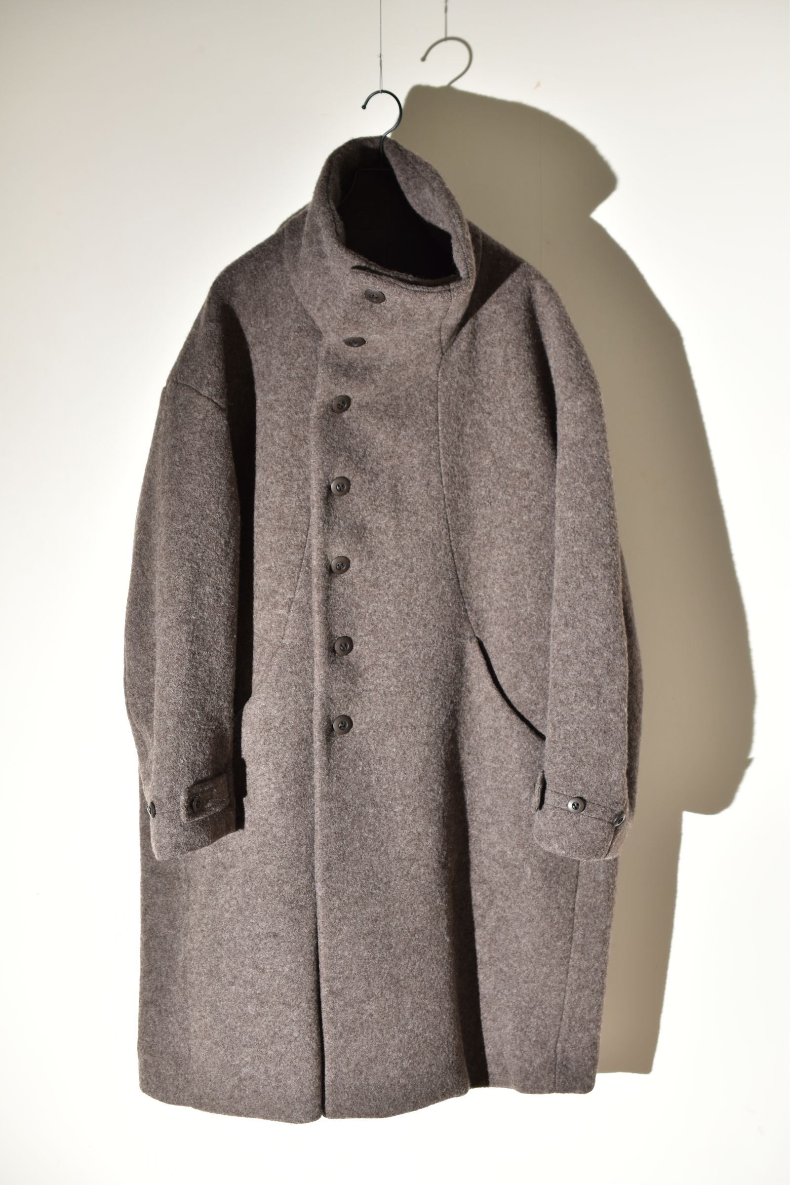 Wool Pile High Neck Coat "GreyBeige" / ウールパイルハイネックコート"グレーベージュ"
