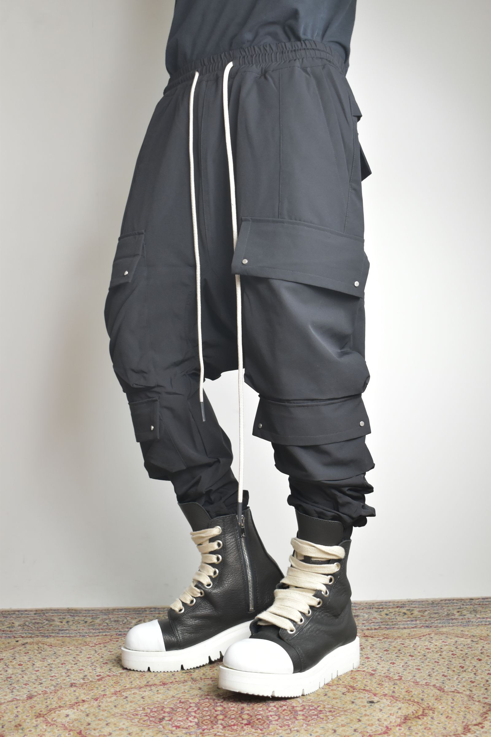 Stretch Nylon Military Sarouel Pants"Black" / ストレッチナイロンミリタリーサルエルパンツ"ブラック"